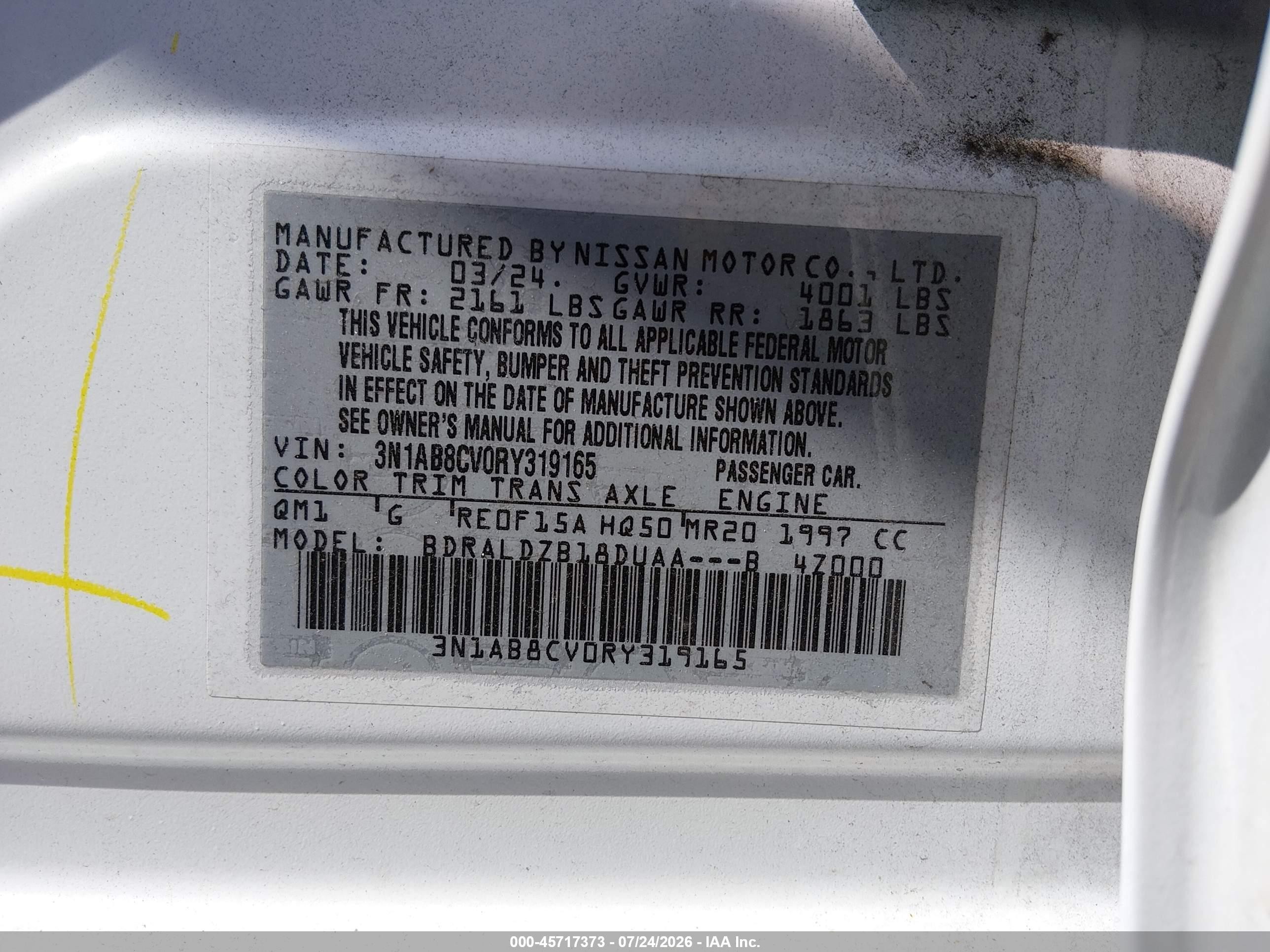 2024 Nissan Sentra Sv Xtronic Cvt Белый vin: 3N1AB8CV0RY319165
