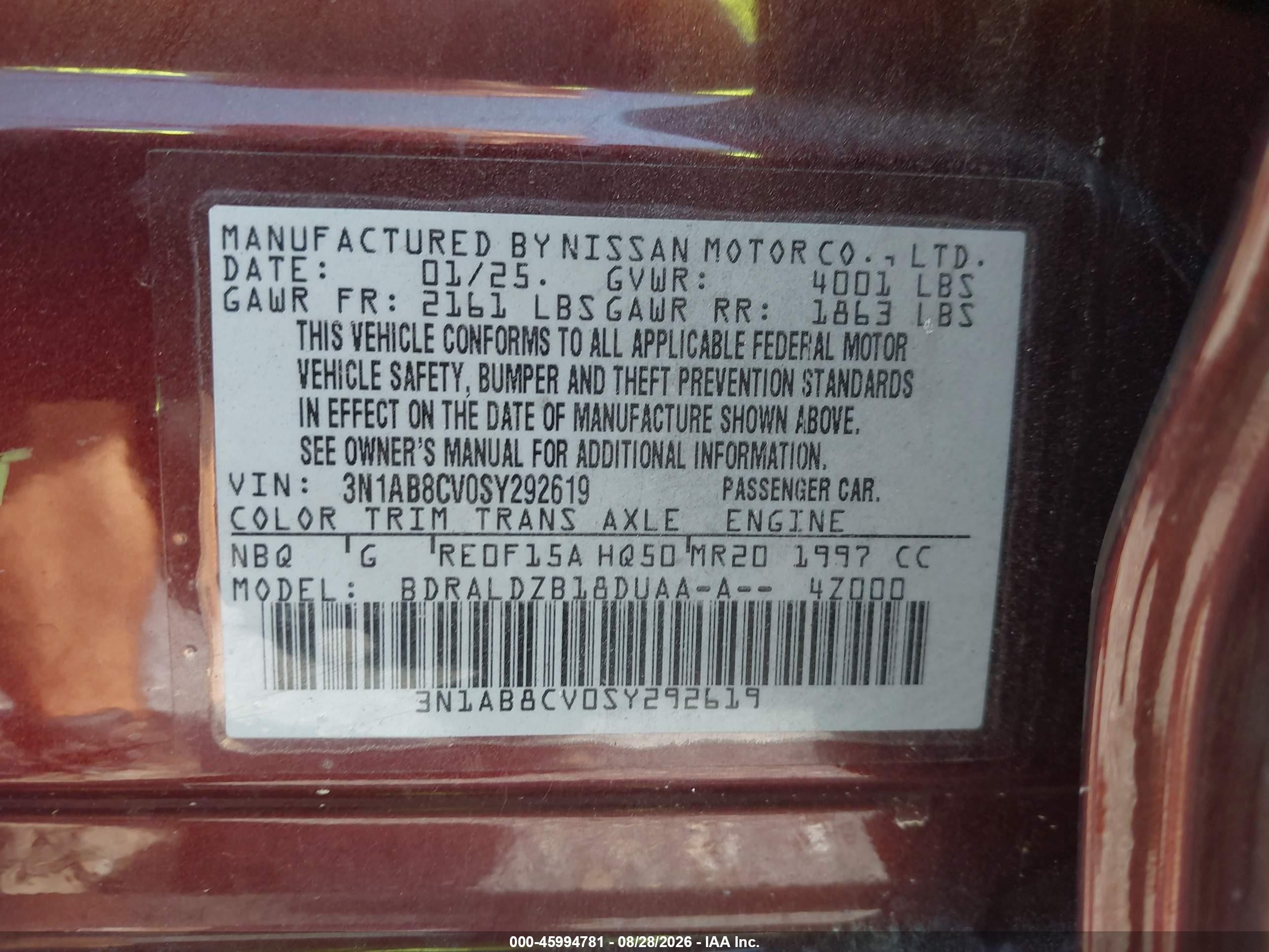 2025 Nissan Sentra Sv Red vin: 3N1AB8CV0SY292619