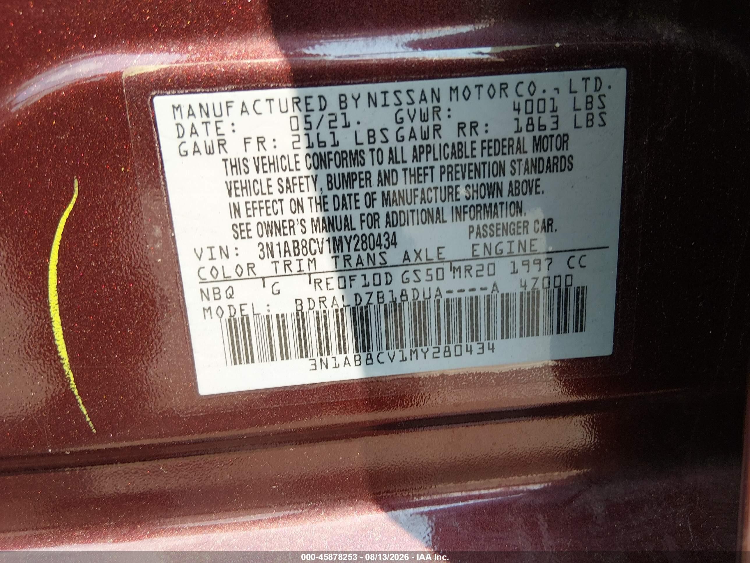2021 Nissan Sentra Sv Xtronic Cvt Red vin: 3N1AB8CV1MY280434