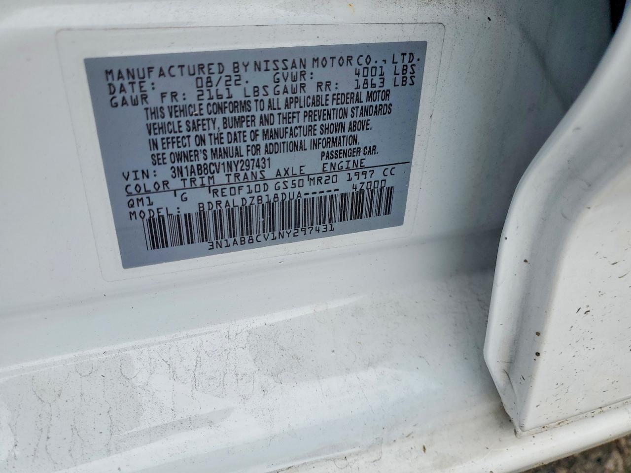 2022 Nissan Sentra Sv White vin: 3N1AB8CV1NY297431