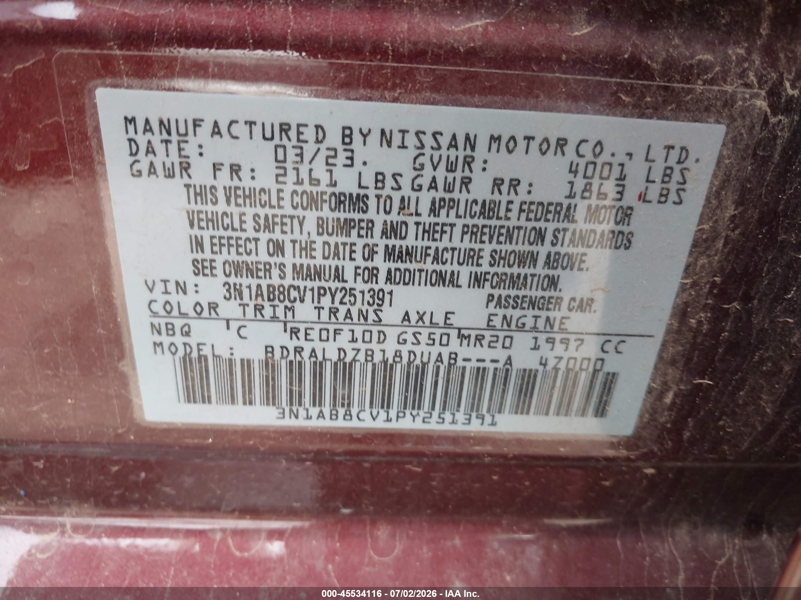 2023 Nissan Sentra Sv Xtronic Cvt Maroon vin: 3N1AB8CV1PY251391