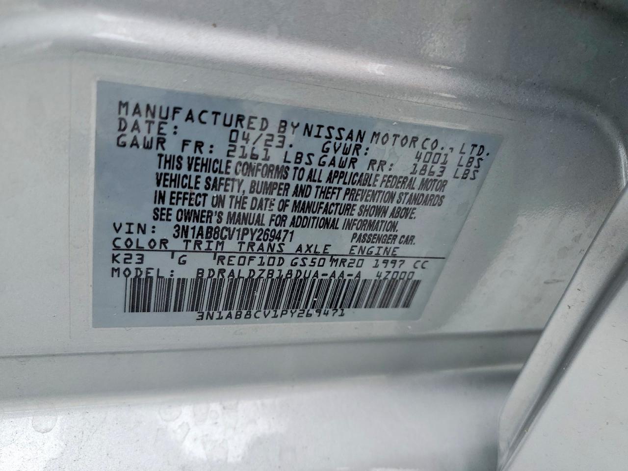 2023 Nissan Sentra Sv Silver vin: 3N1AB8CV1PY269471