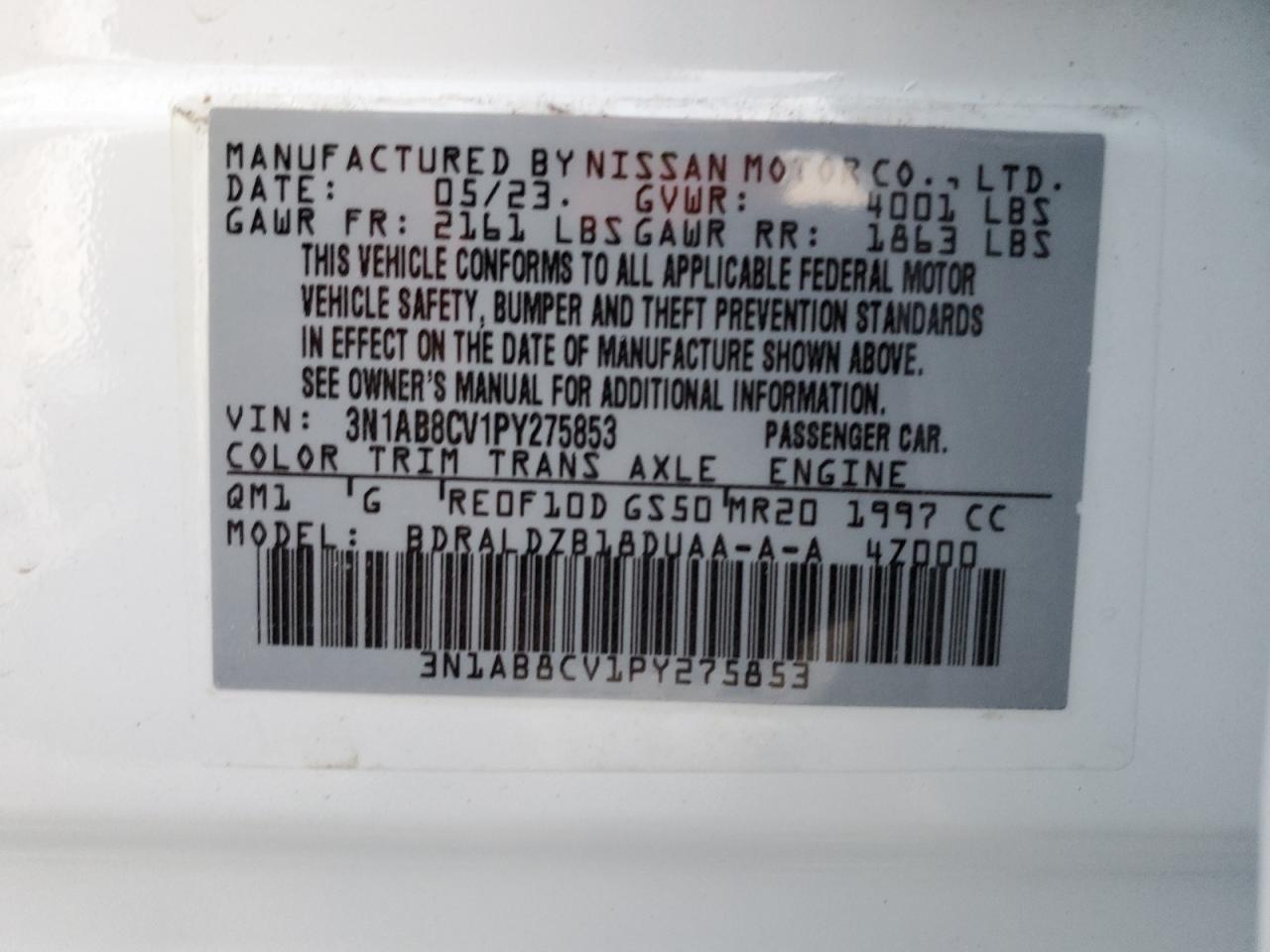 2023 Nissan Sentra Sv White vin: 3N1AB8CV1PY275853
