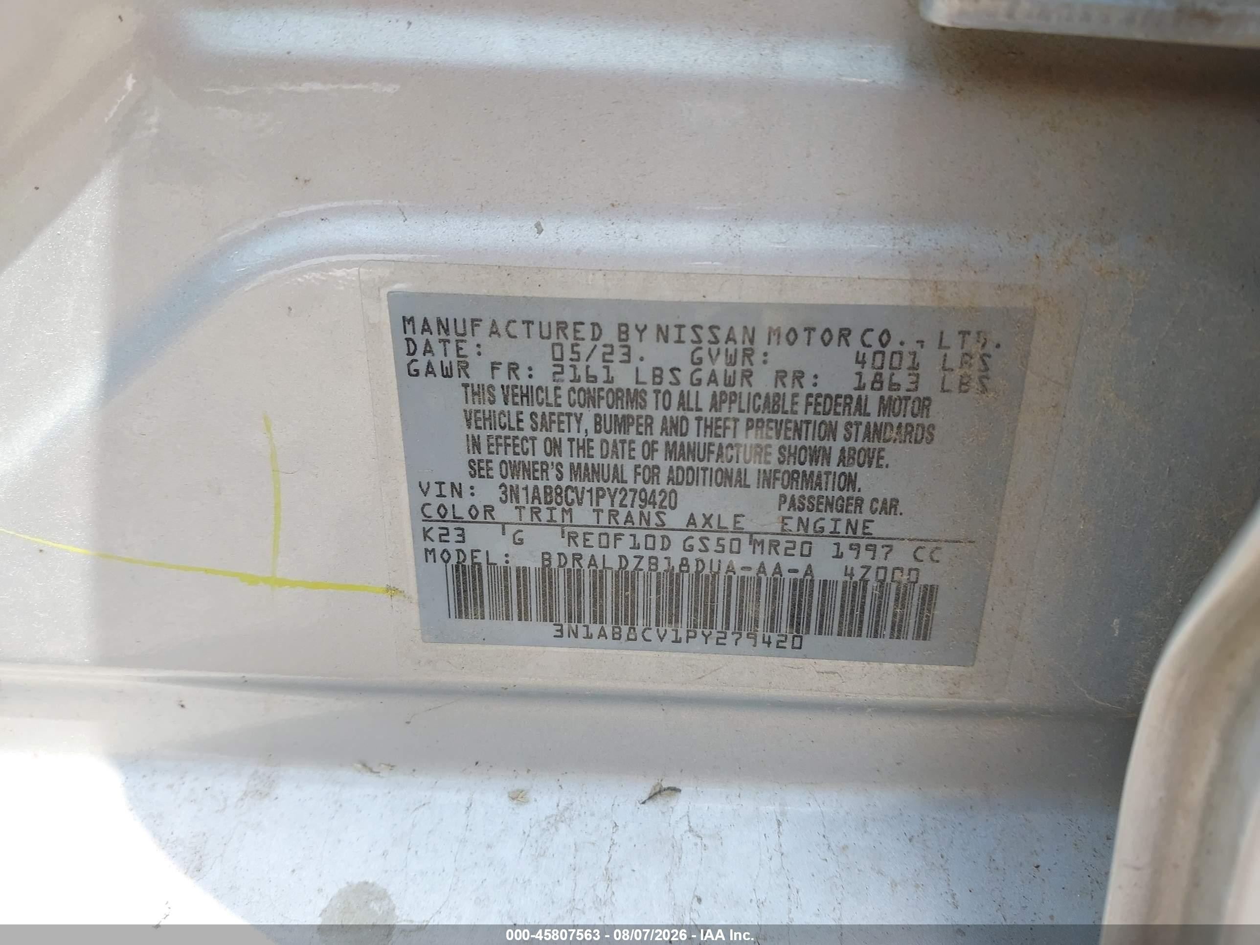 2023 Nissan Sentra Sv Xtronic Cvt Silver vin: 3N1AB8CV1PY279420