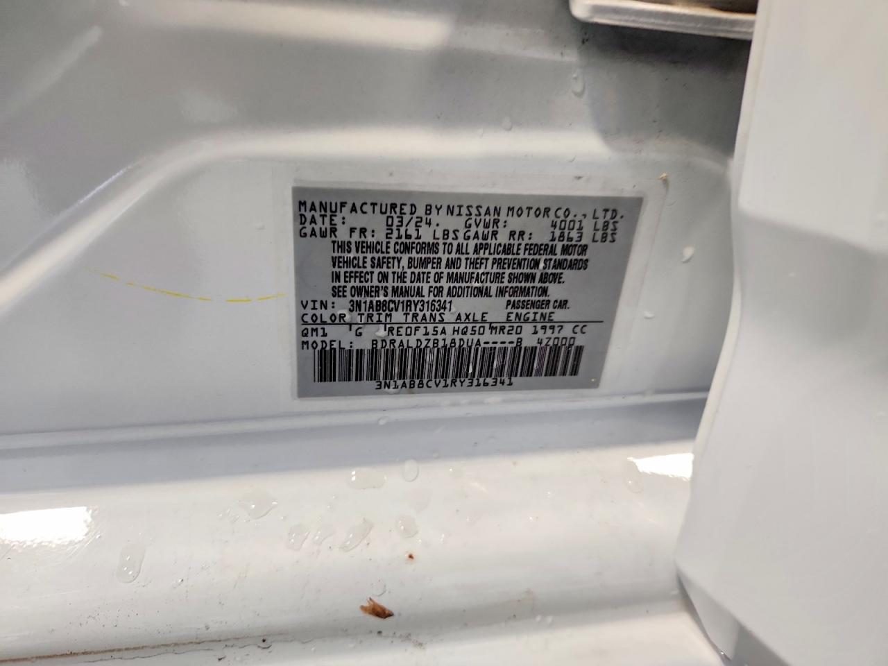 2024 Nissan Sentra Sv White vin: 3N1AB8CV1RY316341