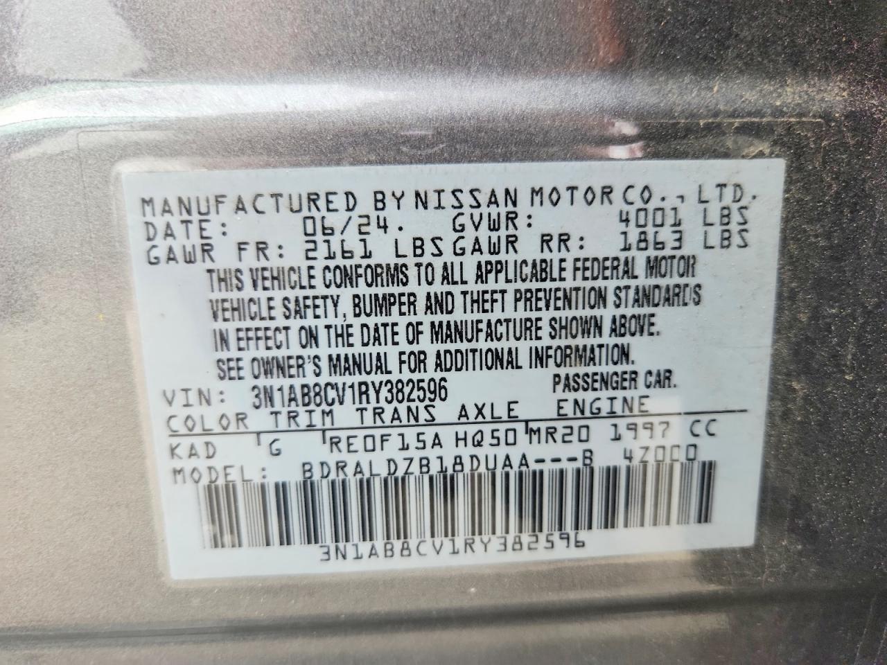 2024 Nissan Sentra Sv Gray vin: 3N1AB8CV1RY382596
