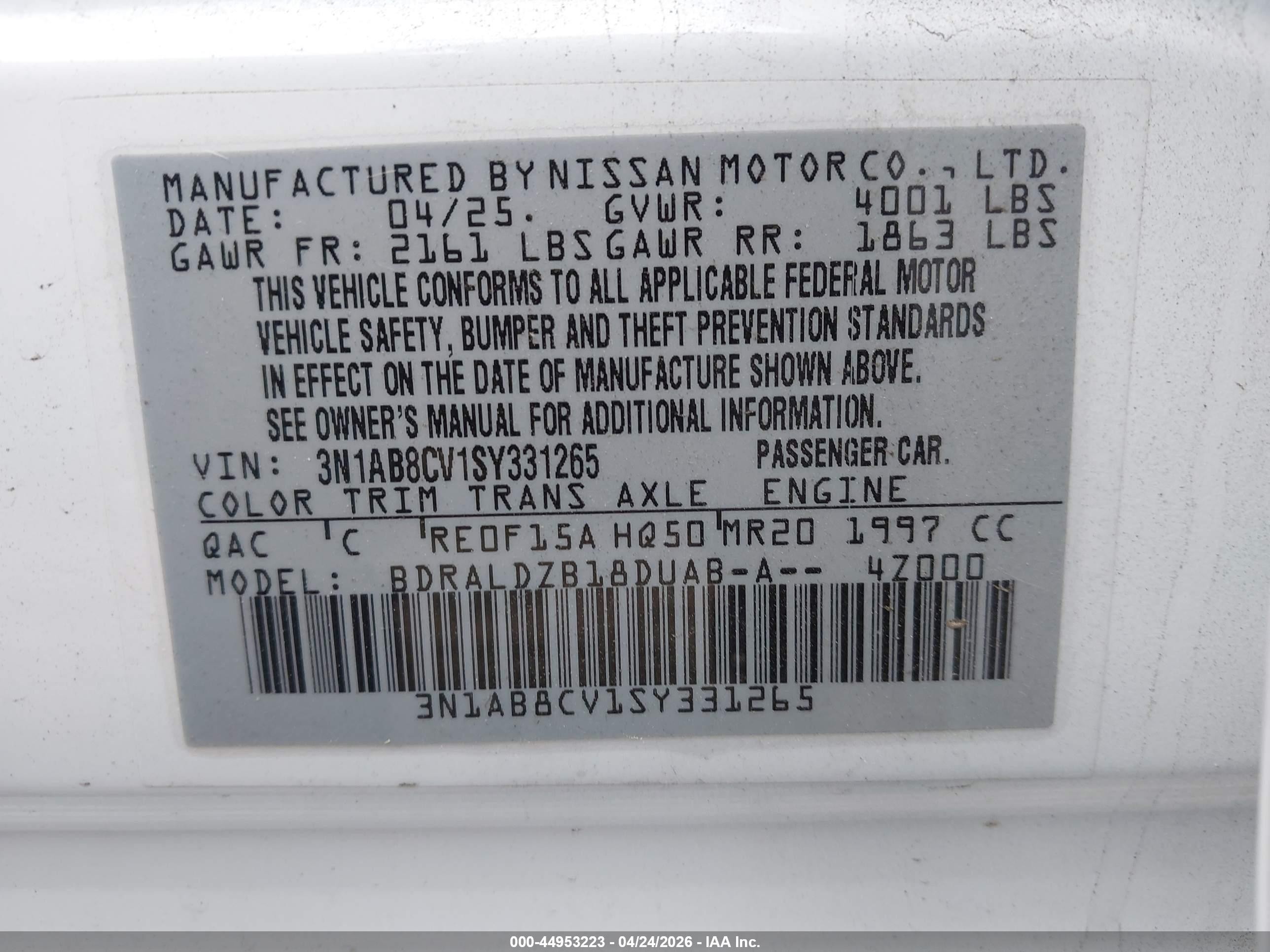 2025 Nissan Sentra Sv White vin: 3N1AB8CV1SY331265