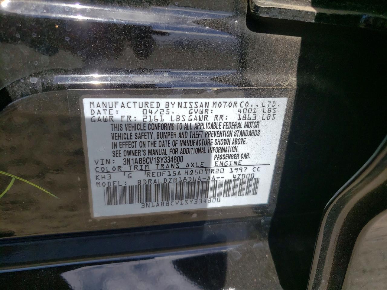 2025 Nissan Sentra Sv Черный vin: 3N1AB8CV1SY334800