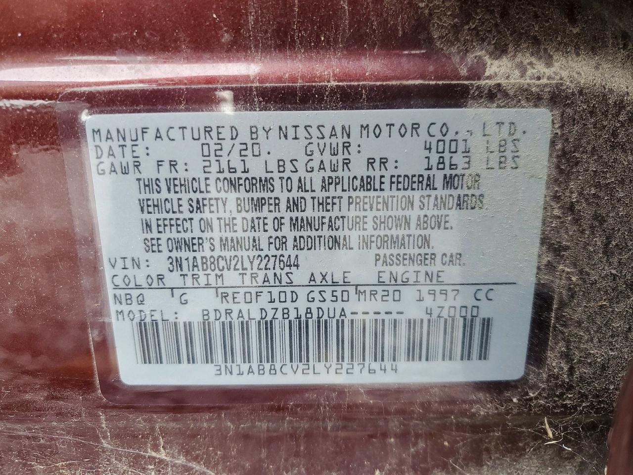 2020 Nissan Sentra Sv Бордовый vin: 3N1AB8CV2LY227644