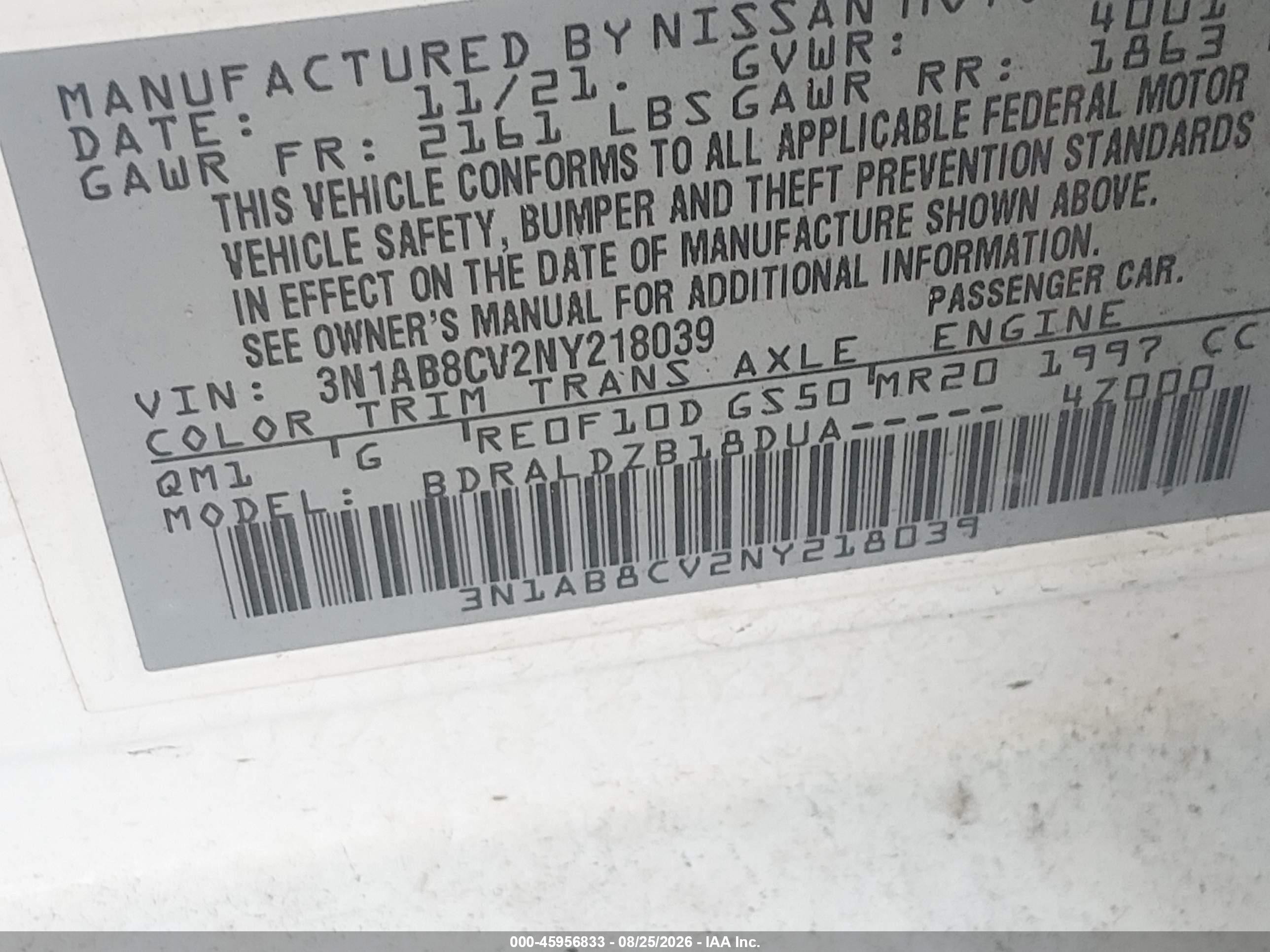 2022 Nissan Sentra Sv Xtronic Cvt White vin: 3N1AB8CV2NY218039
