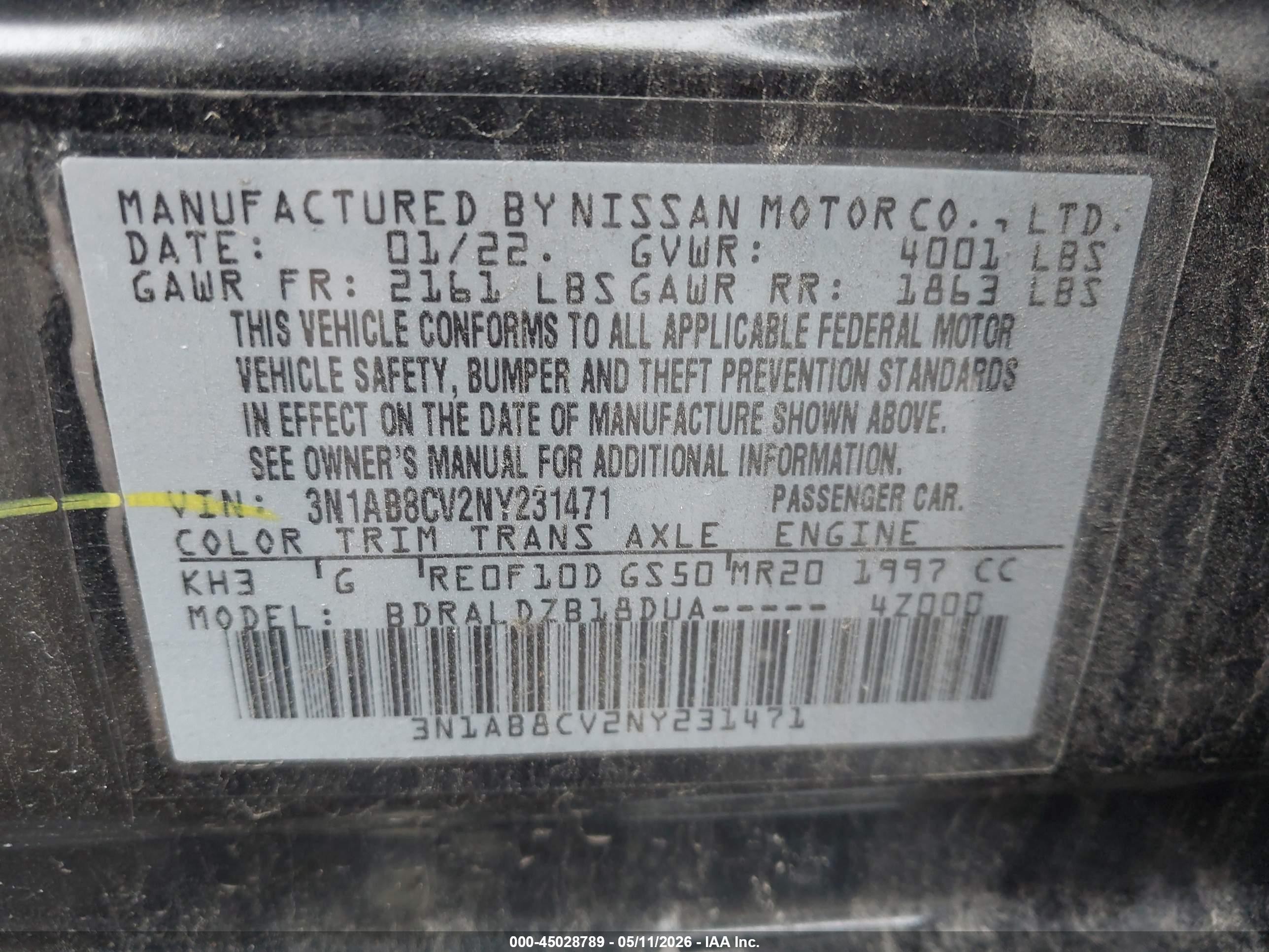 2022 Nissan Sentra Sv Xtronic Cvt Черный vin: 3N1AB8CV2NY231471
