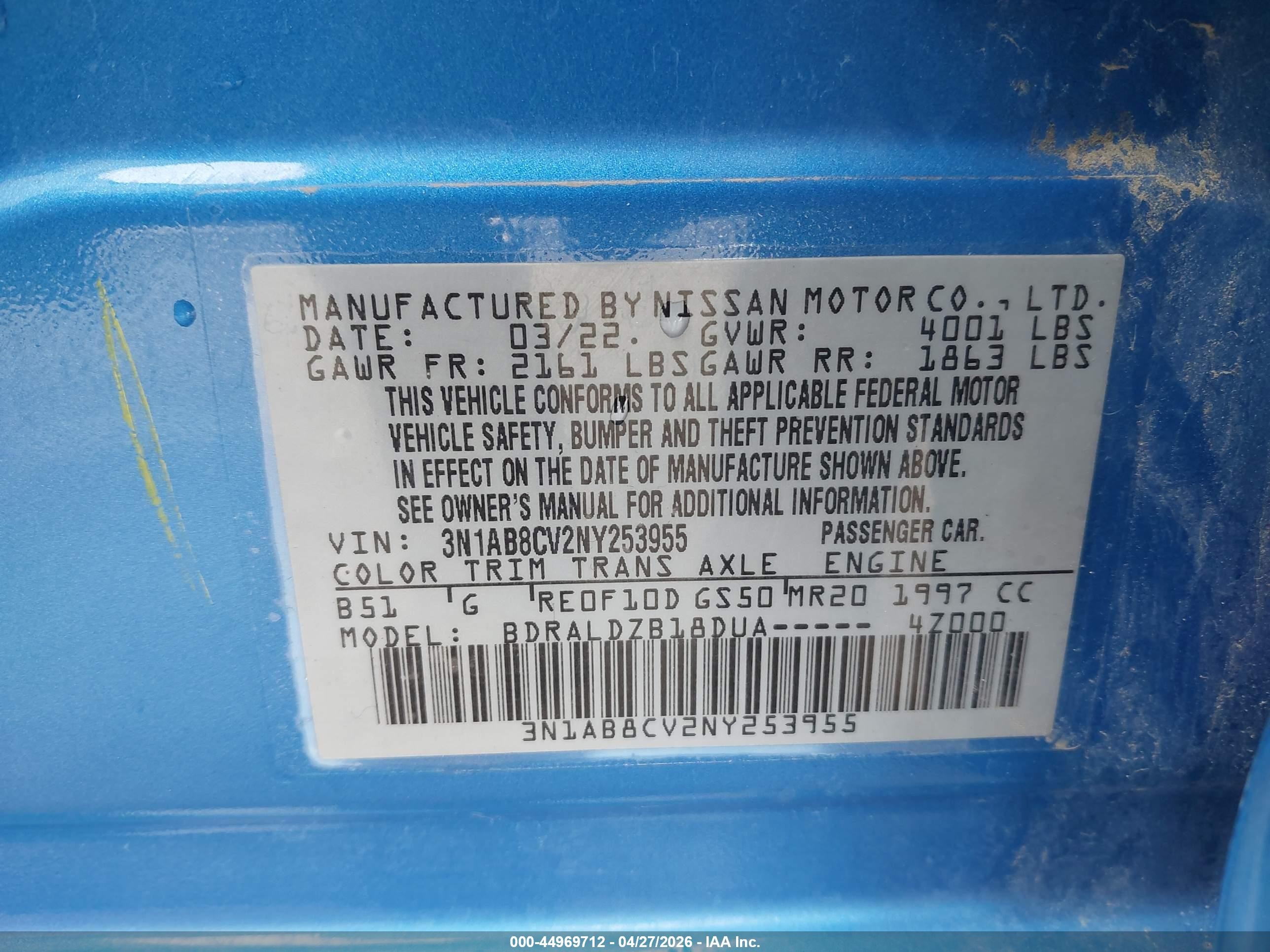 2022 Nissan Sentra Sv Xtronic Cvt Blue vin: 3N1AB8CV2NY253955