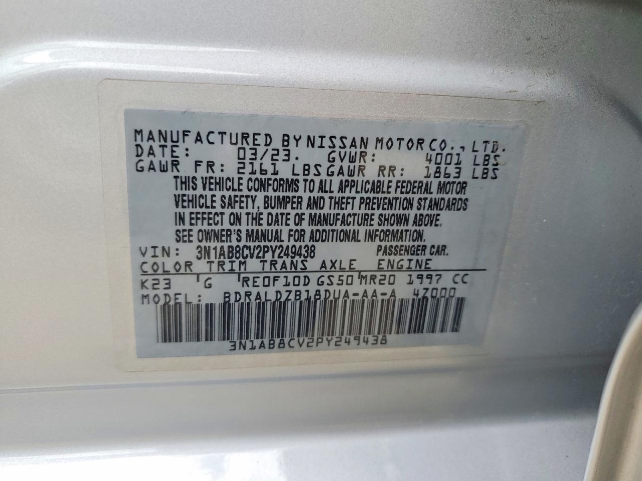 2023 Nissan Sentra Sv Gray vin: 3N1AB8CV2PY249438