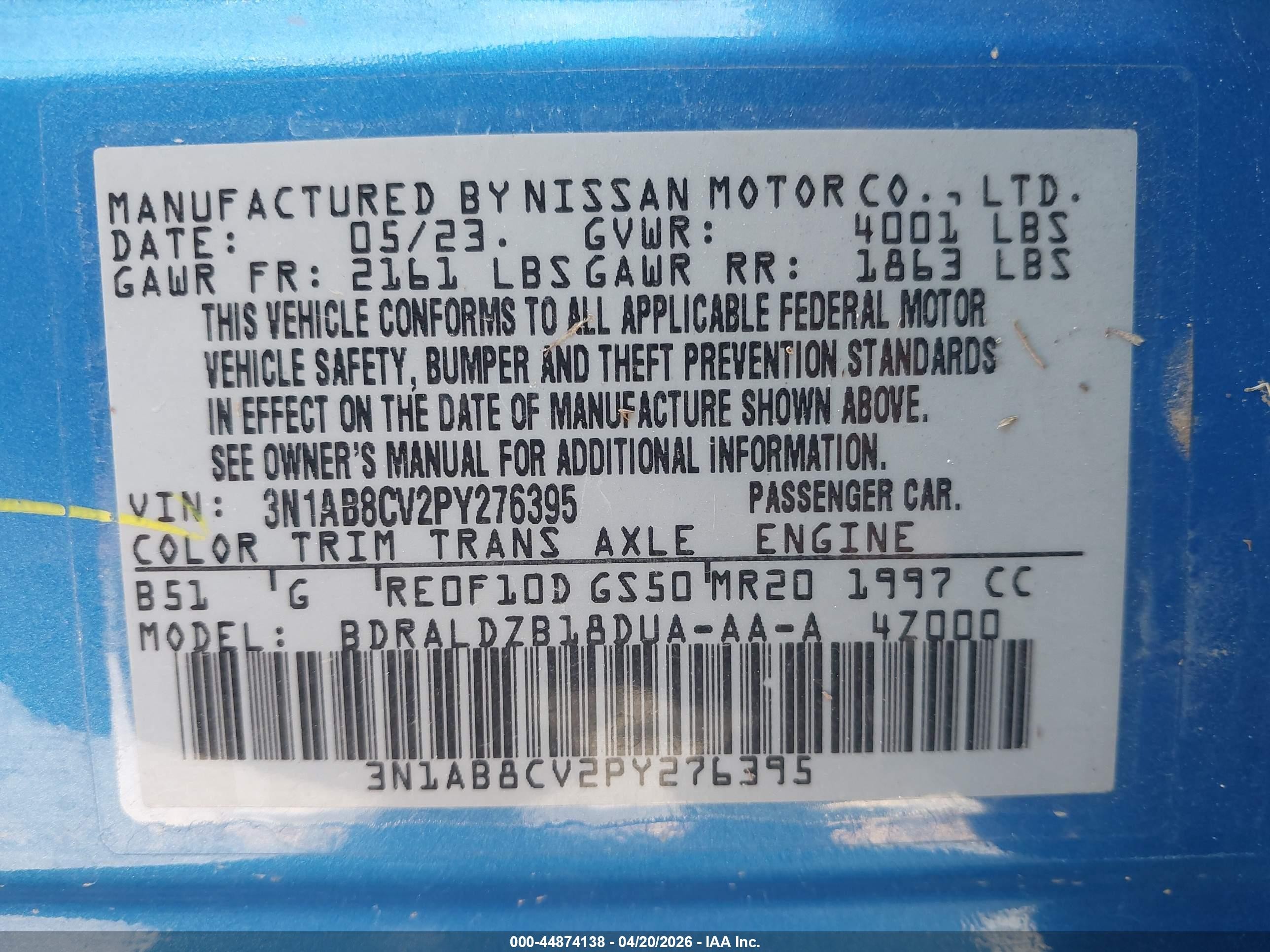 2023 Nissan Sentra Sv Xtronic Cvt Синий vin: 3N1AB8CV2PY276395
