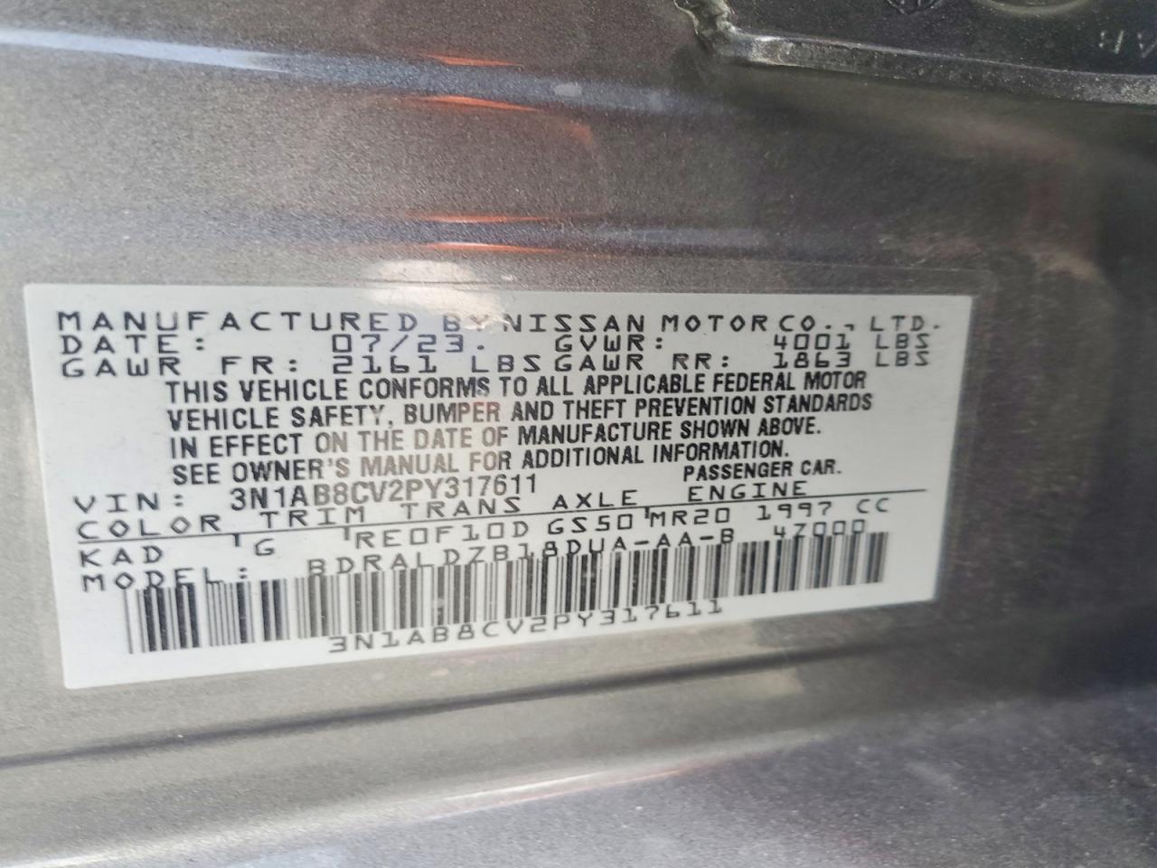 2023 Nissan Sentra Sv Gray vin: 3N1AB8CV2PY317611