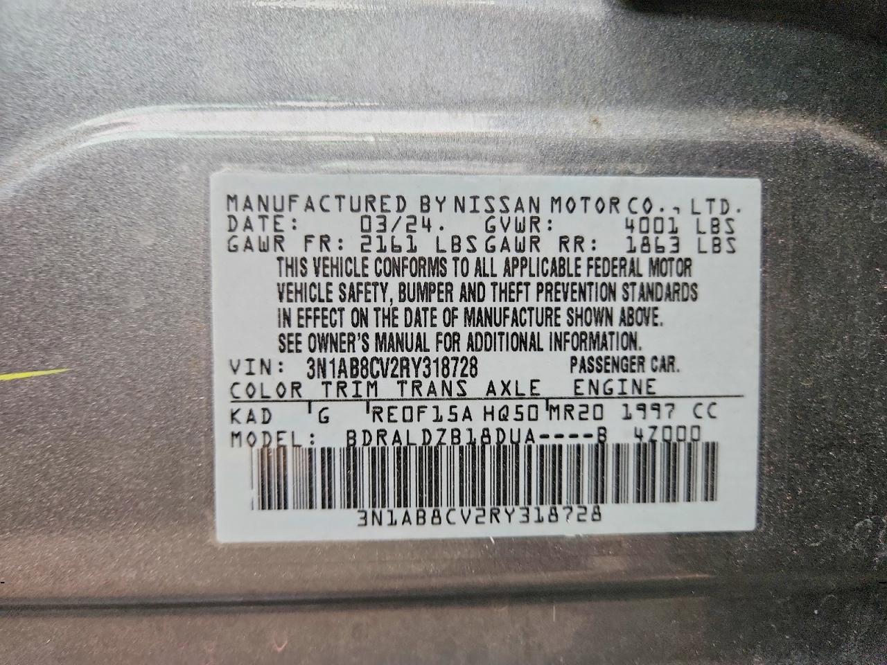 2024 Nissan Sentra Sv Gray vin: 3N1AB8CV2RY318728