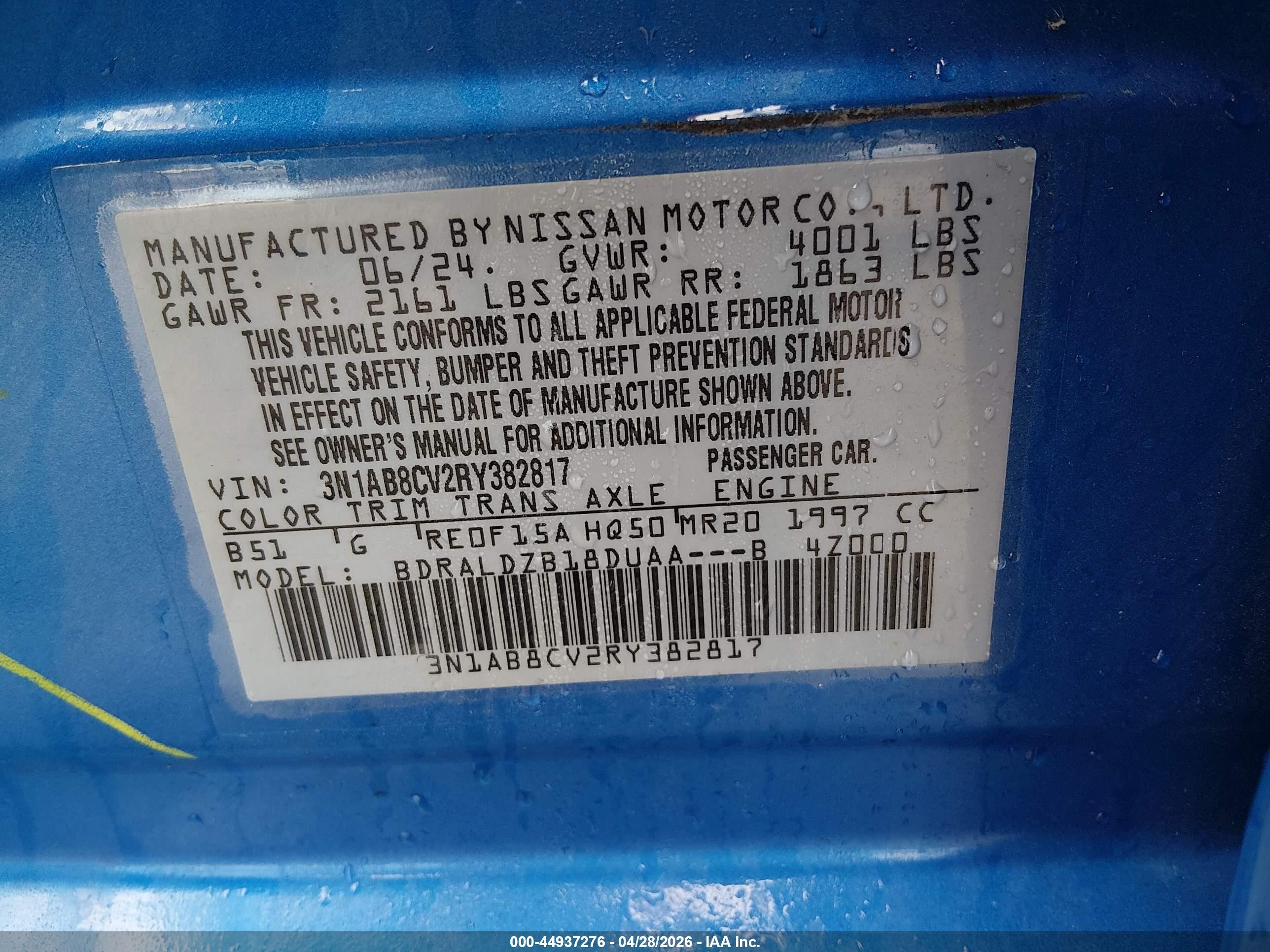 2024 Nissan Sentra Sv Xtronic Cvt Blue vin: 3N1AB8CV2RY382817