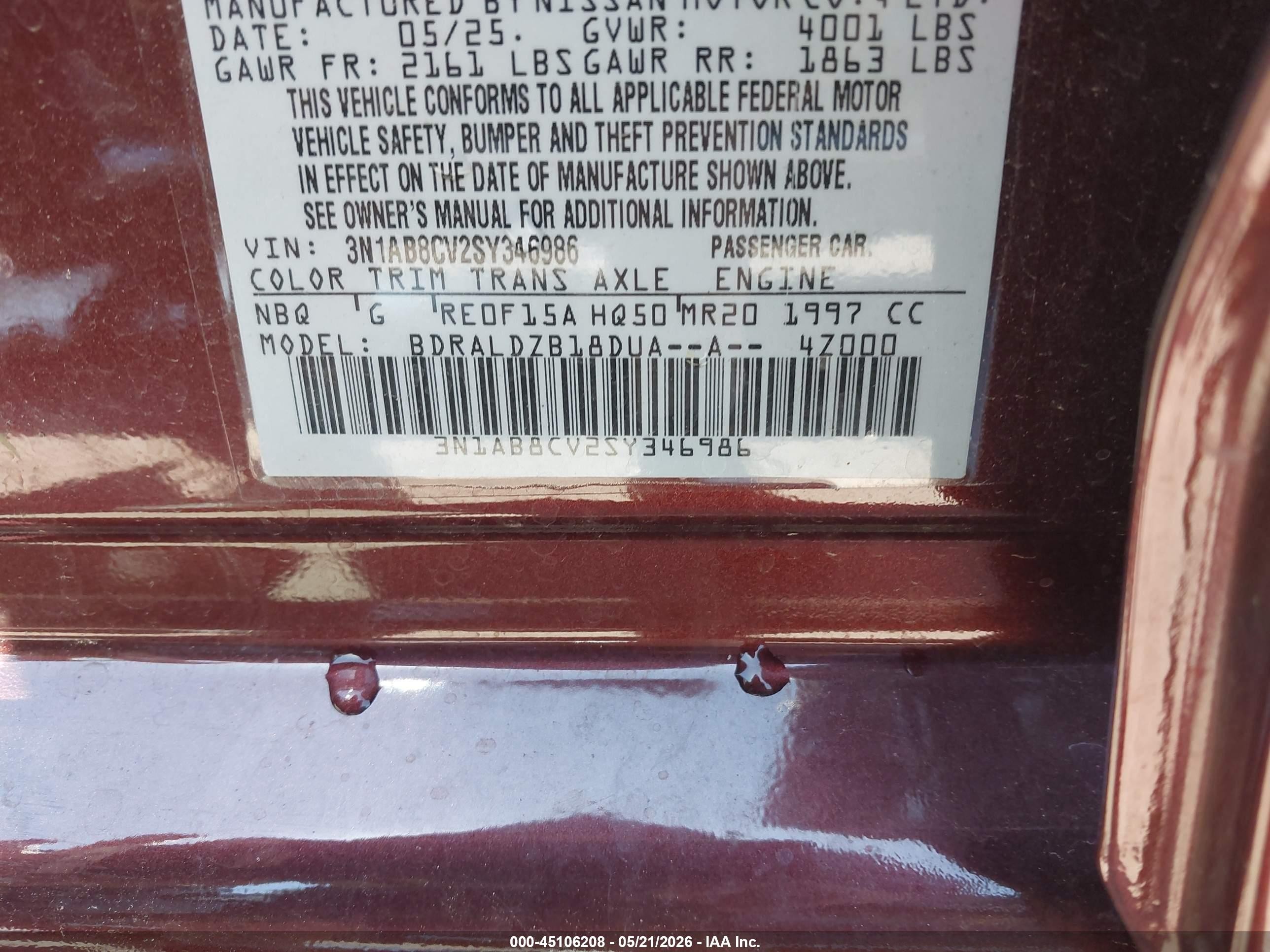 2025 Nissan Sentra Sv Maroon vin: 3N1AB8CV2SY346986