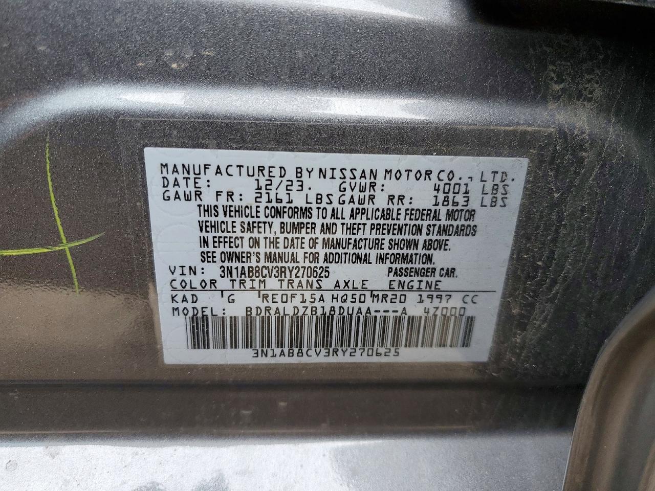 2024 Nissan Sentra Sv Gray vin: 3N1AB8CV3RY270625