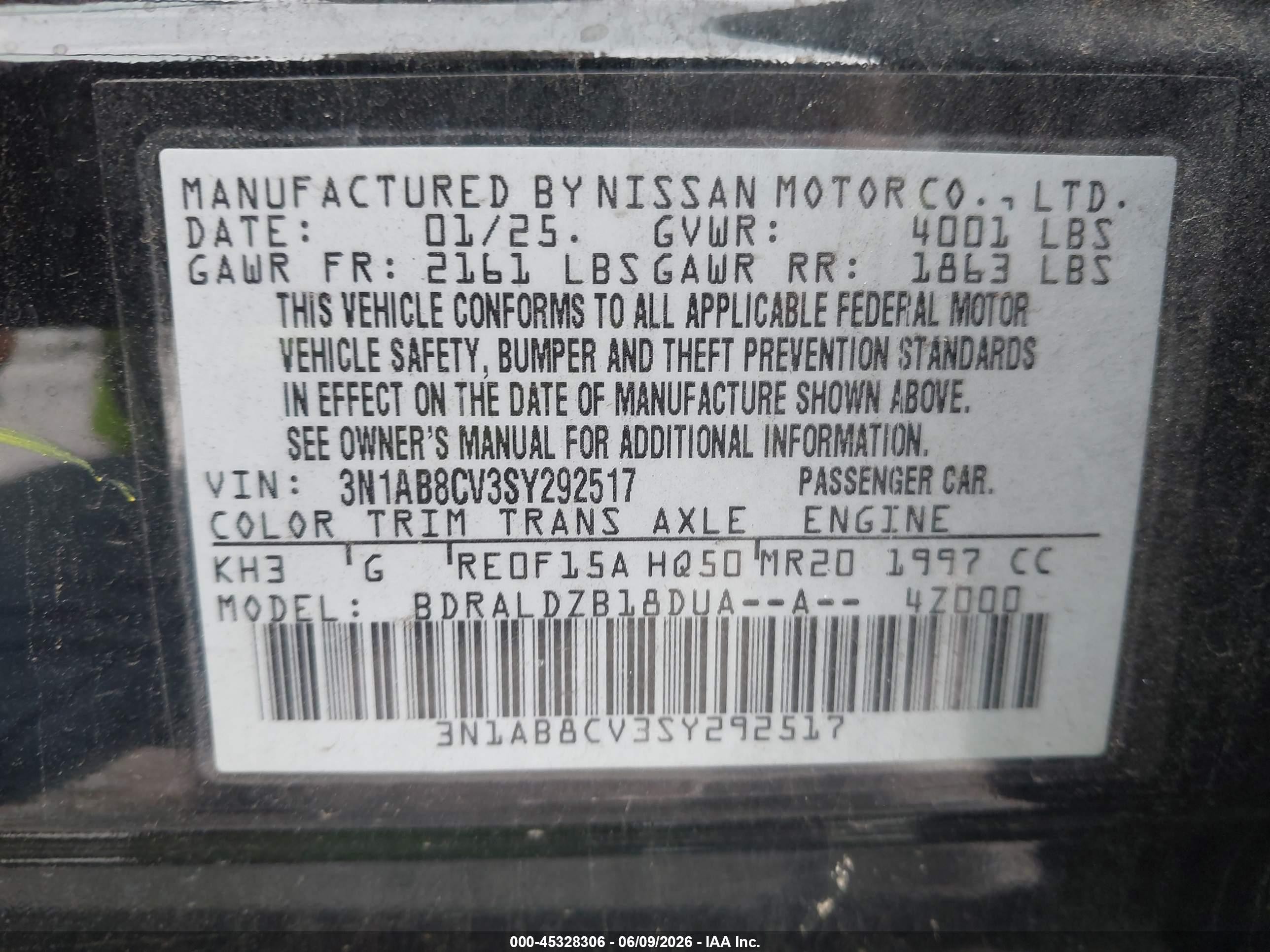 2025 Nissan Sentra Sv Black vin: 3N1AB8CV3SY292517