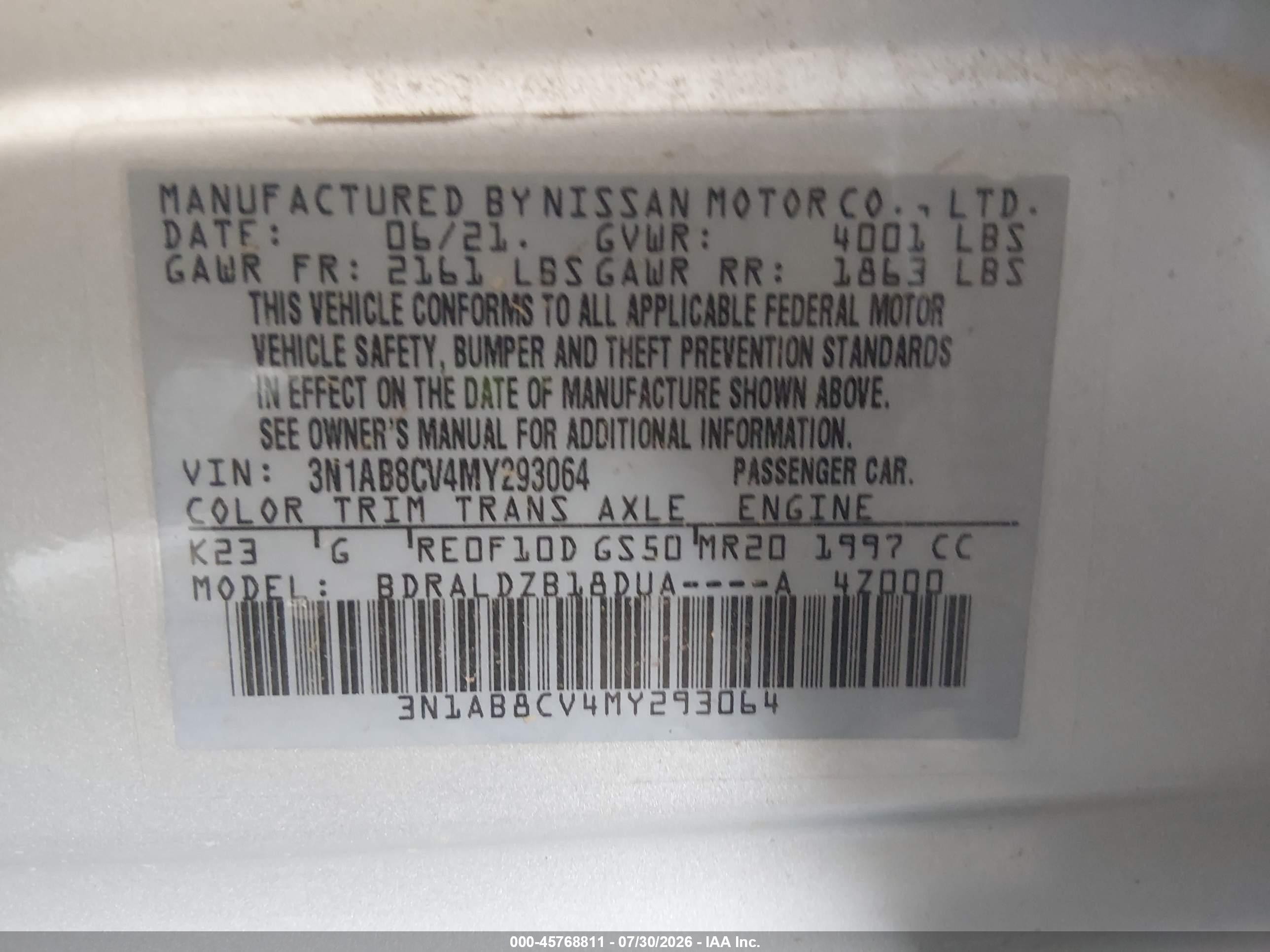 2021 Nissan Sentra Sv Xtronic Cvt Silver vin: 3N1AB8CV4MY293064