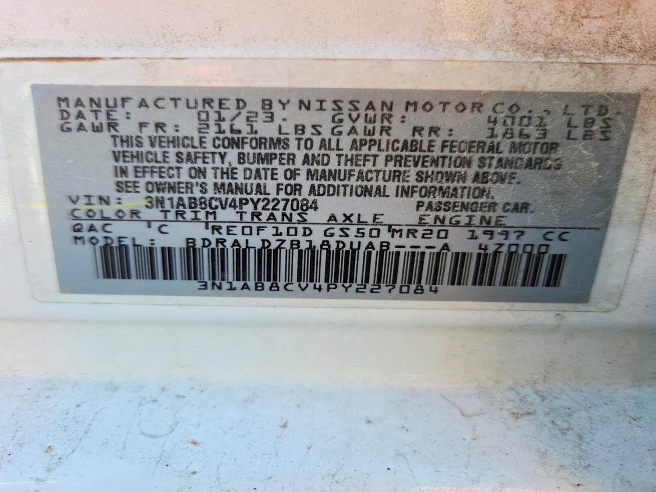 2023 Nissan Sentra Sv White vin: 3N1AB8CV4PY227084