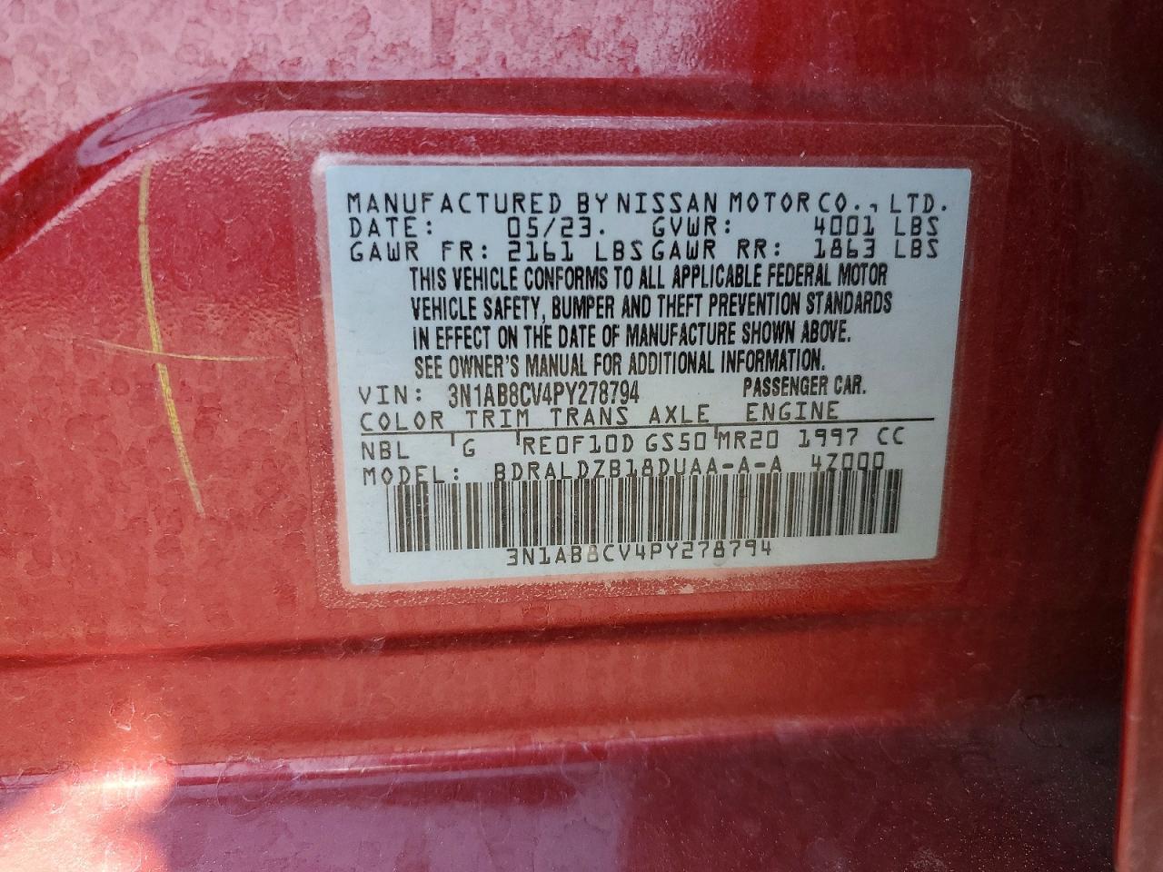2023 Nissan Sentra Sv Burgundy vin: 3N1AB8CV4PY278794