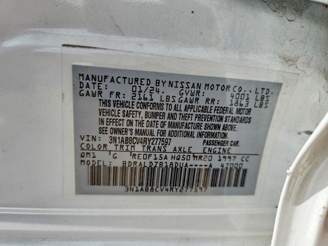 2024 Nissan Sentra Sv White vin: 3N1AB8CV4RY277597