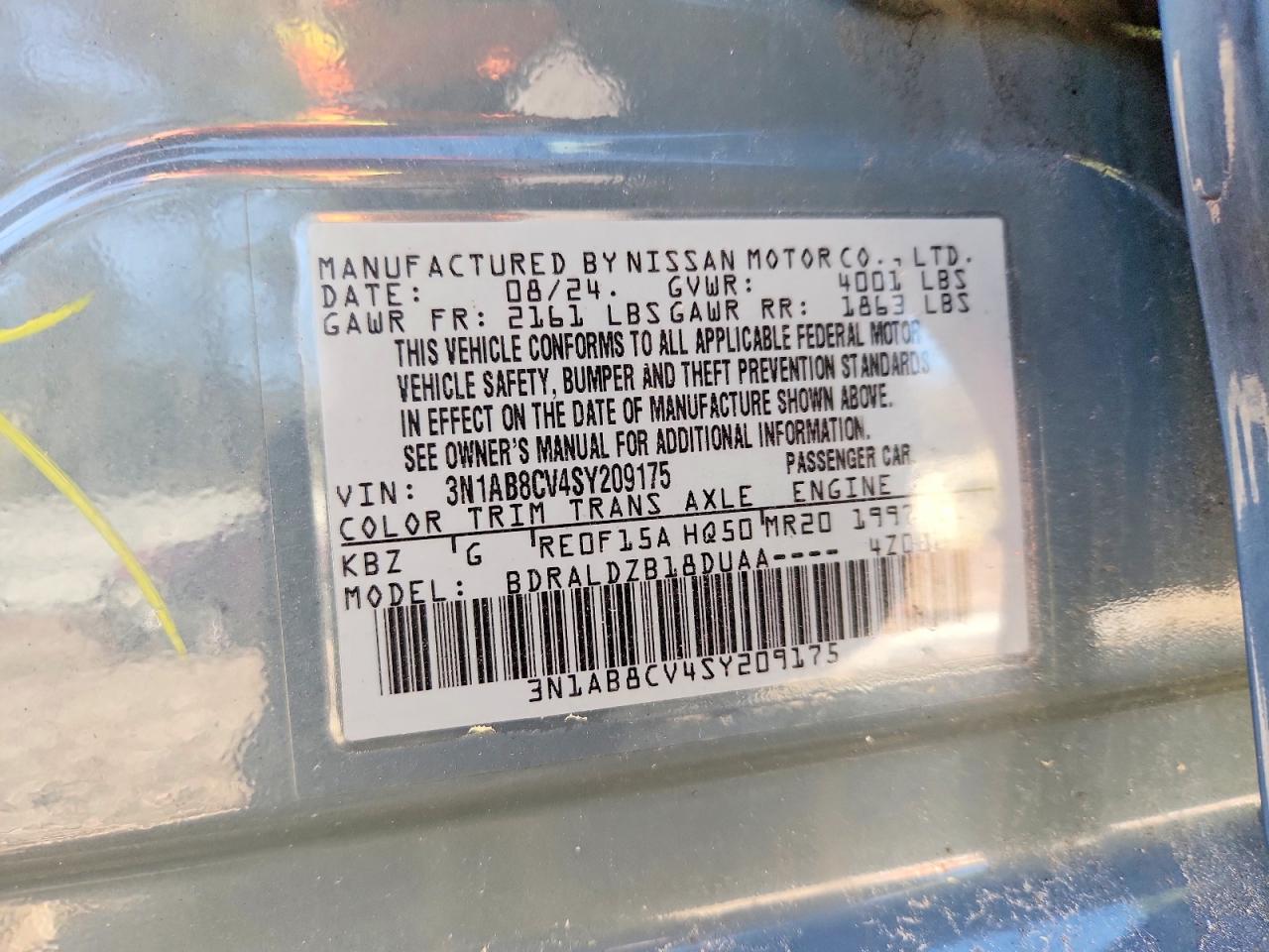 2025 Nissan Sentra Sv Blue vin: 3N1AB8CV4SY209175