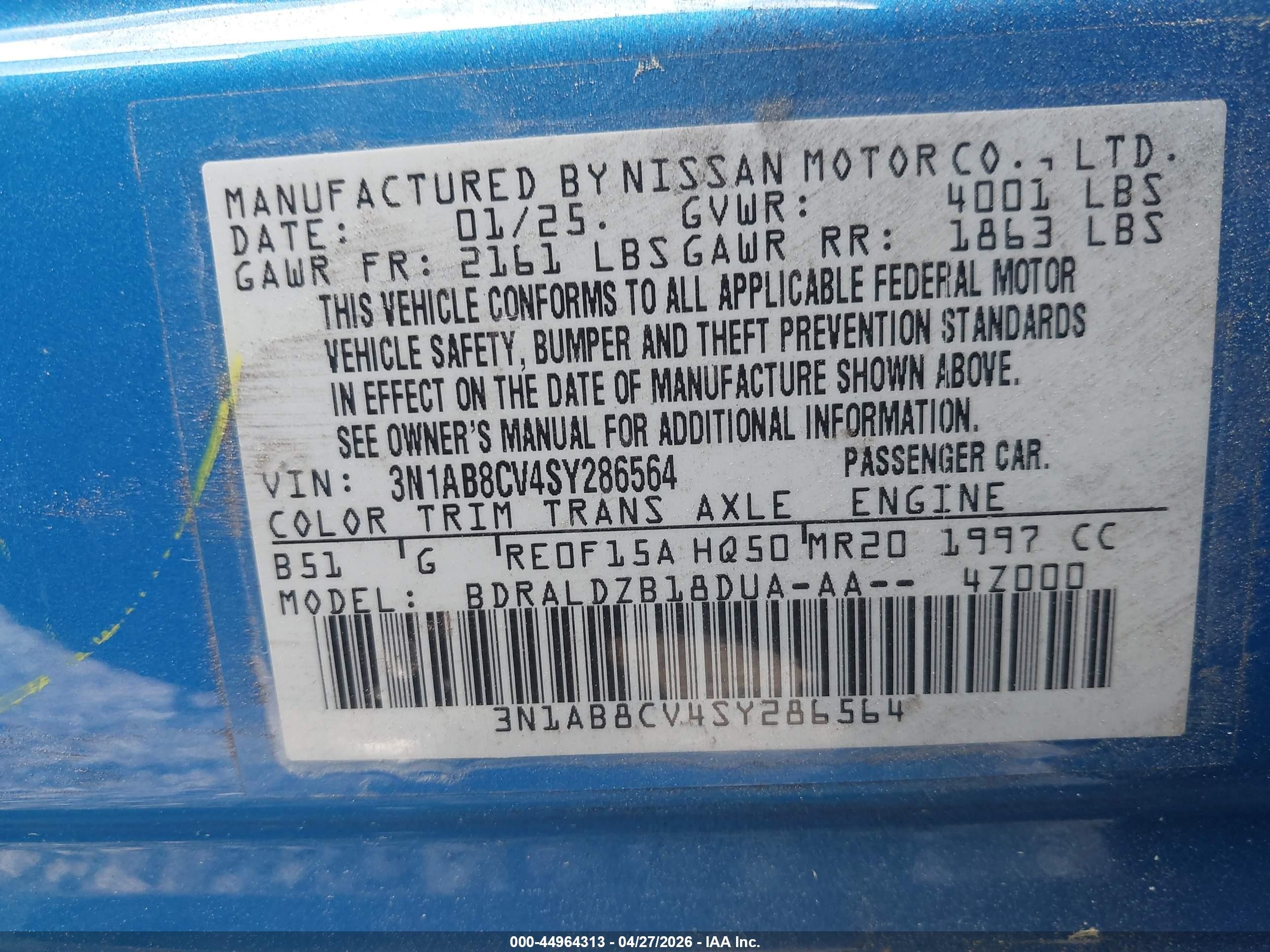 2025 Nissan Sentra Sv Blue vin: 3N1AB8CV4SY286564