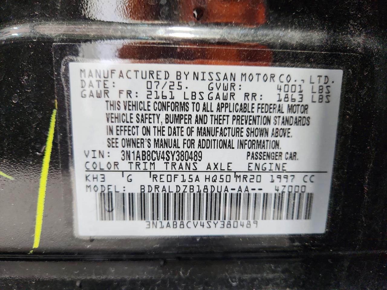 2025 Nissan Sentra Sv Black vin: 3N1AB8CV4SY380489