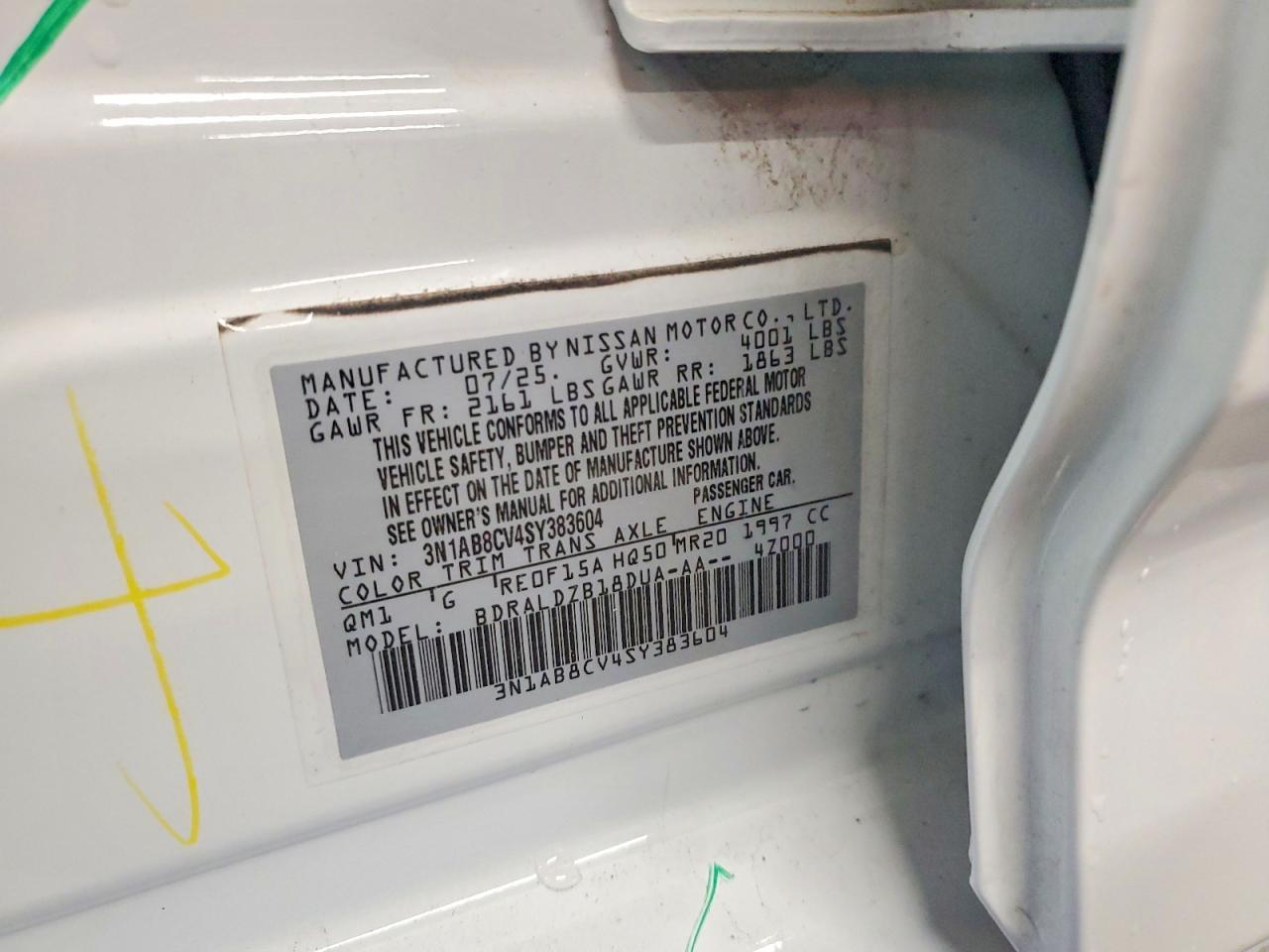2025 Nissan Sentra Sv White vin: 3N1AB8CV4SY383604