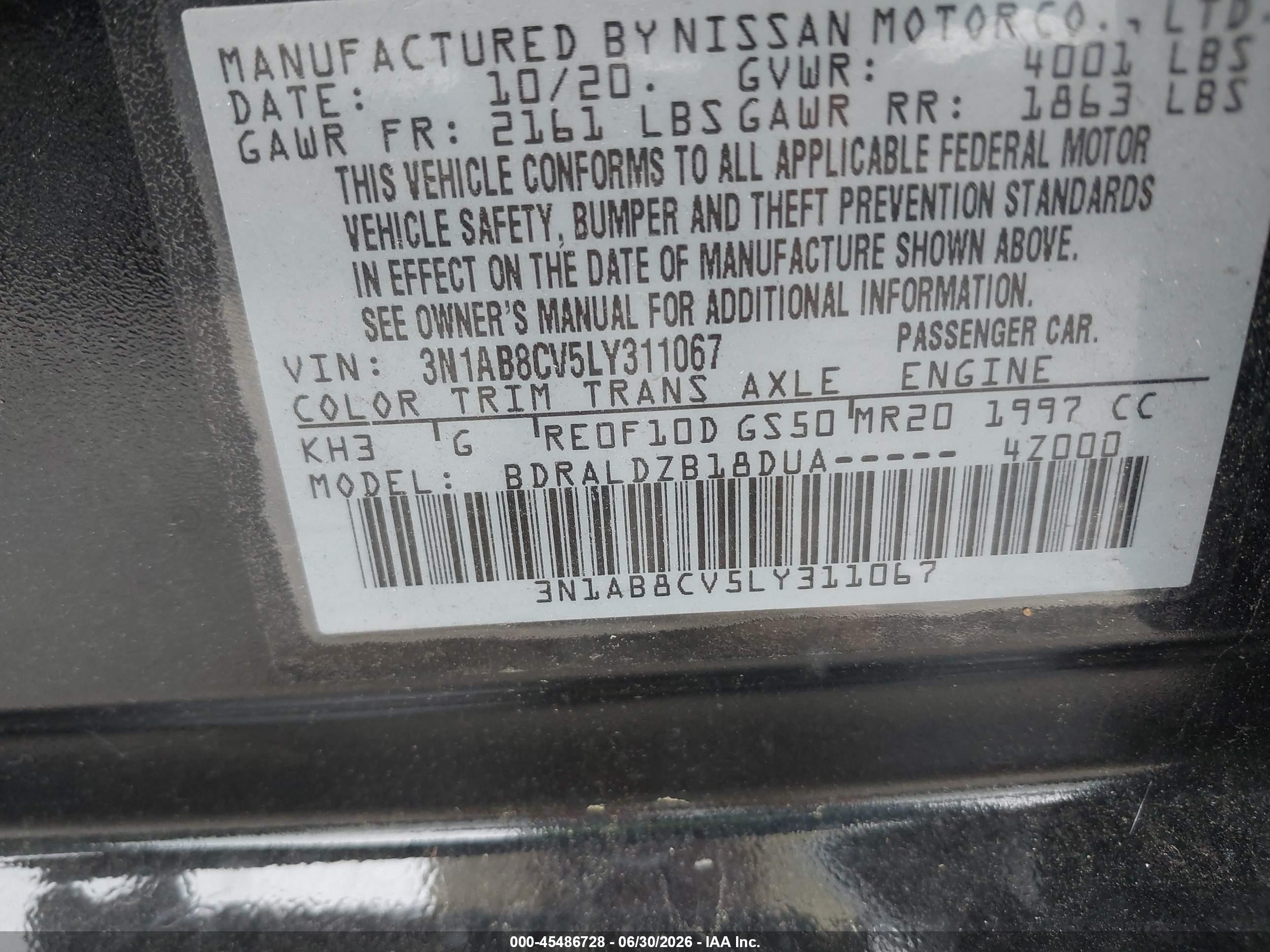 2020 Nissan Sentra Sv Xtronic Cvt Black vin: 3N1AB8CV5LY311067