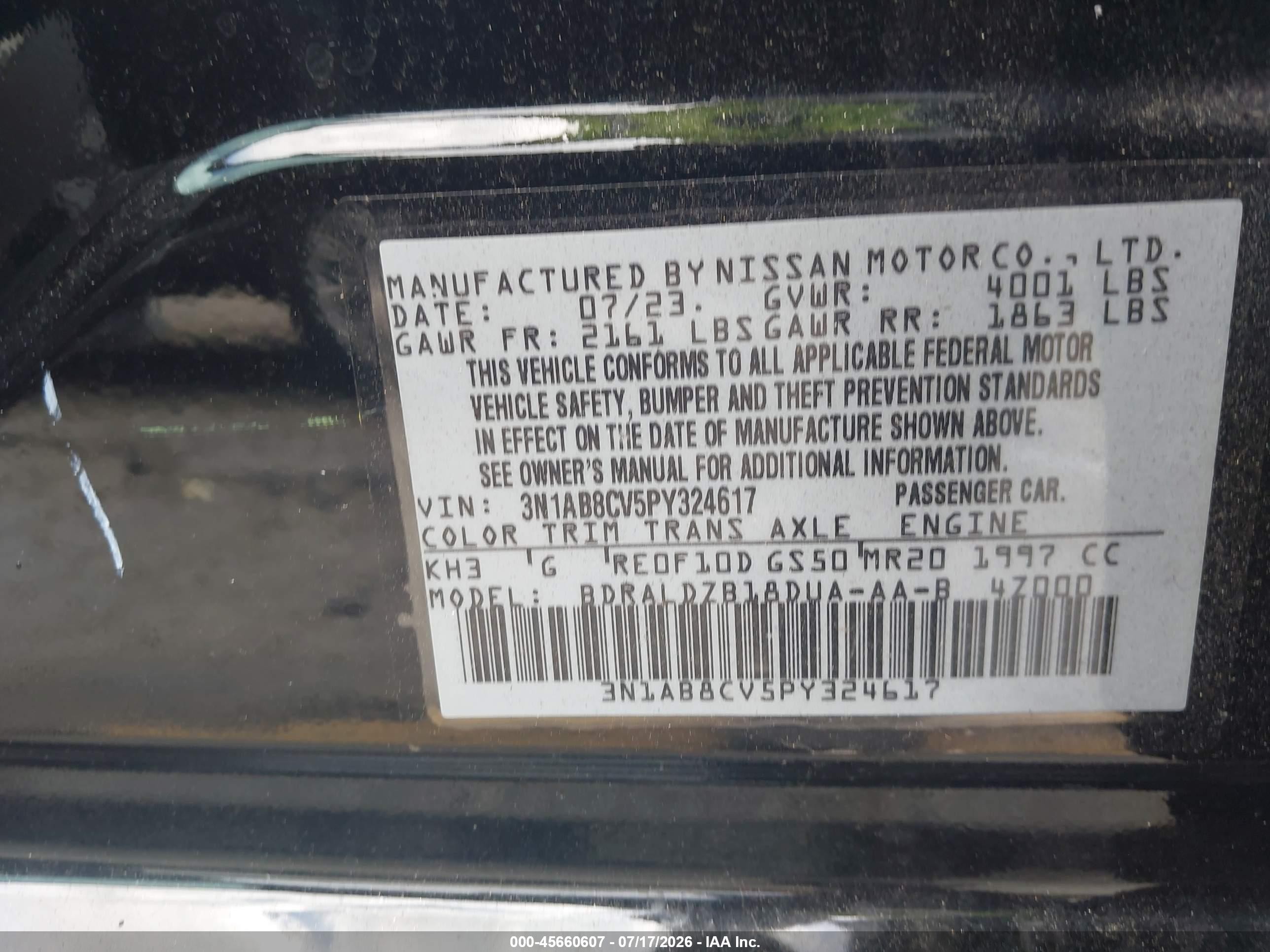 2023 Nissan Sentra Sv Xtronic Cvt Black vin: 3N1AB8CV5PY324617
