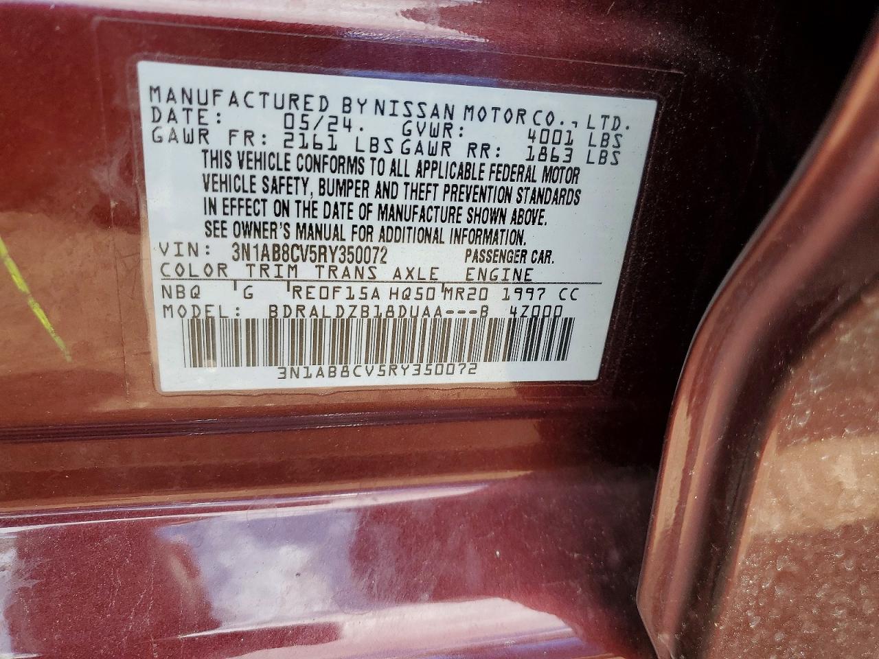 2024 Nissan Sentra Sv Red vin: 3N1AB8CV5RY350072