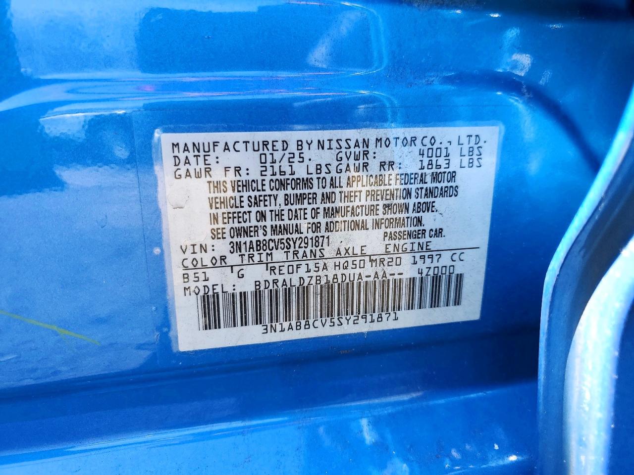 2025 Nissan Sentra Sv Blue vin: 3N1AB8CV5SY291871