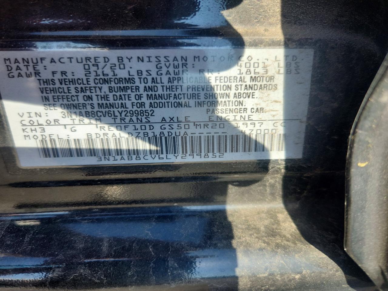 2020 Nissan Sentra Sv Black vin: 3N1AB8CV6LY299852