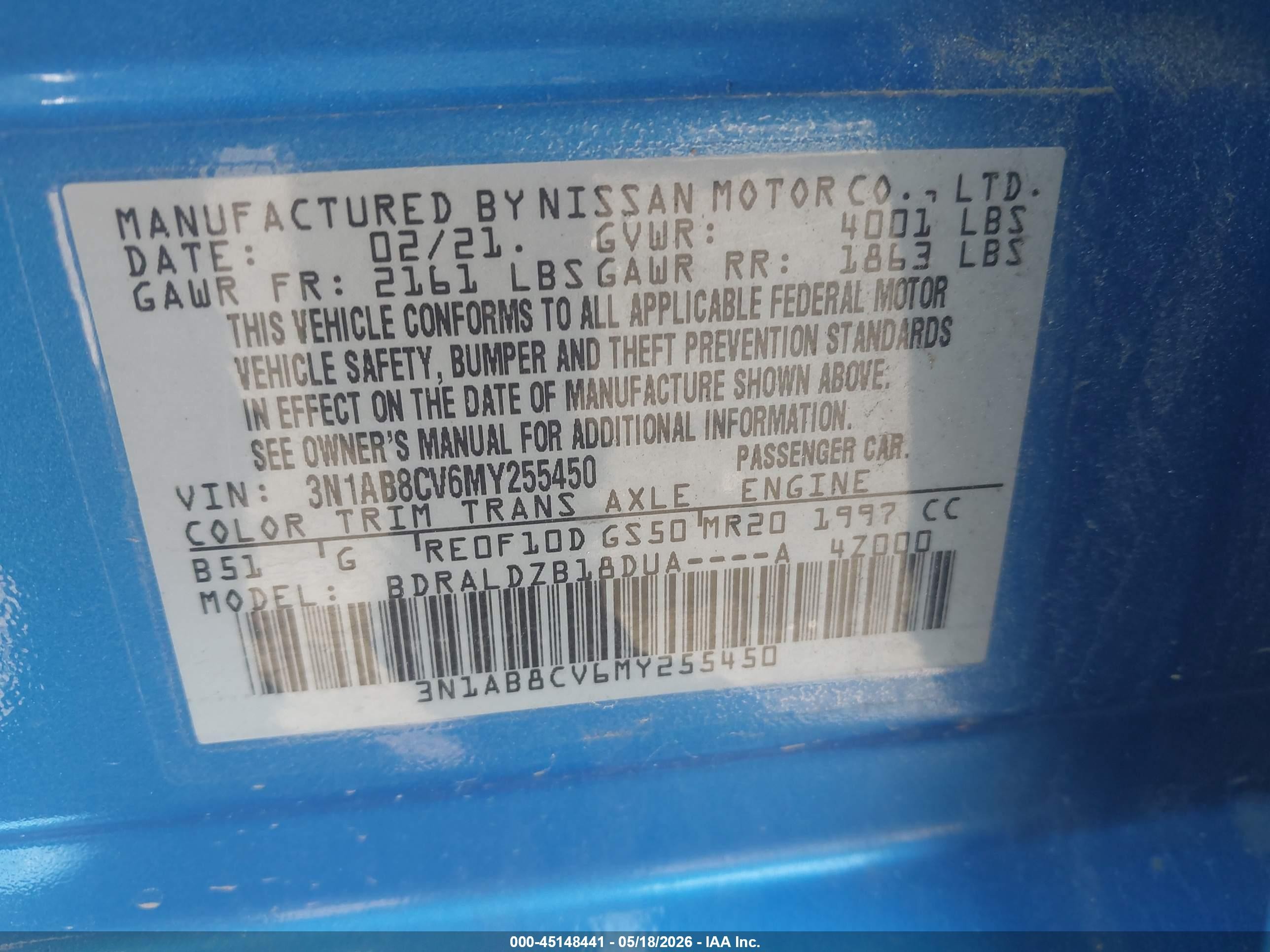 2021 Nissan Sentra Sv Xtronic Cvt Синий vin: 3N1AB8CV6MY255450
