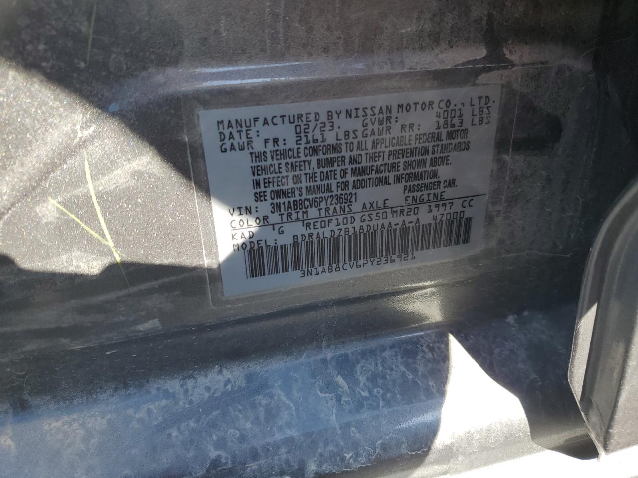 2023 Nissan Sentra Sv Black vin: 3N1AB8CV6PY236921