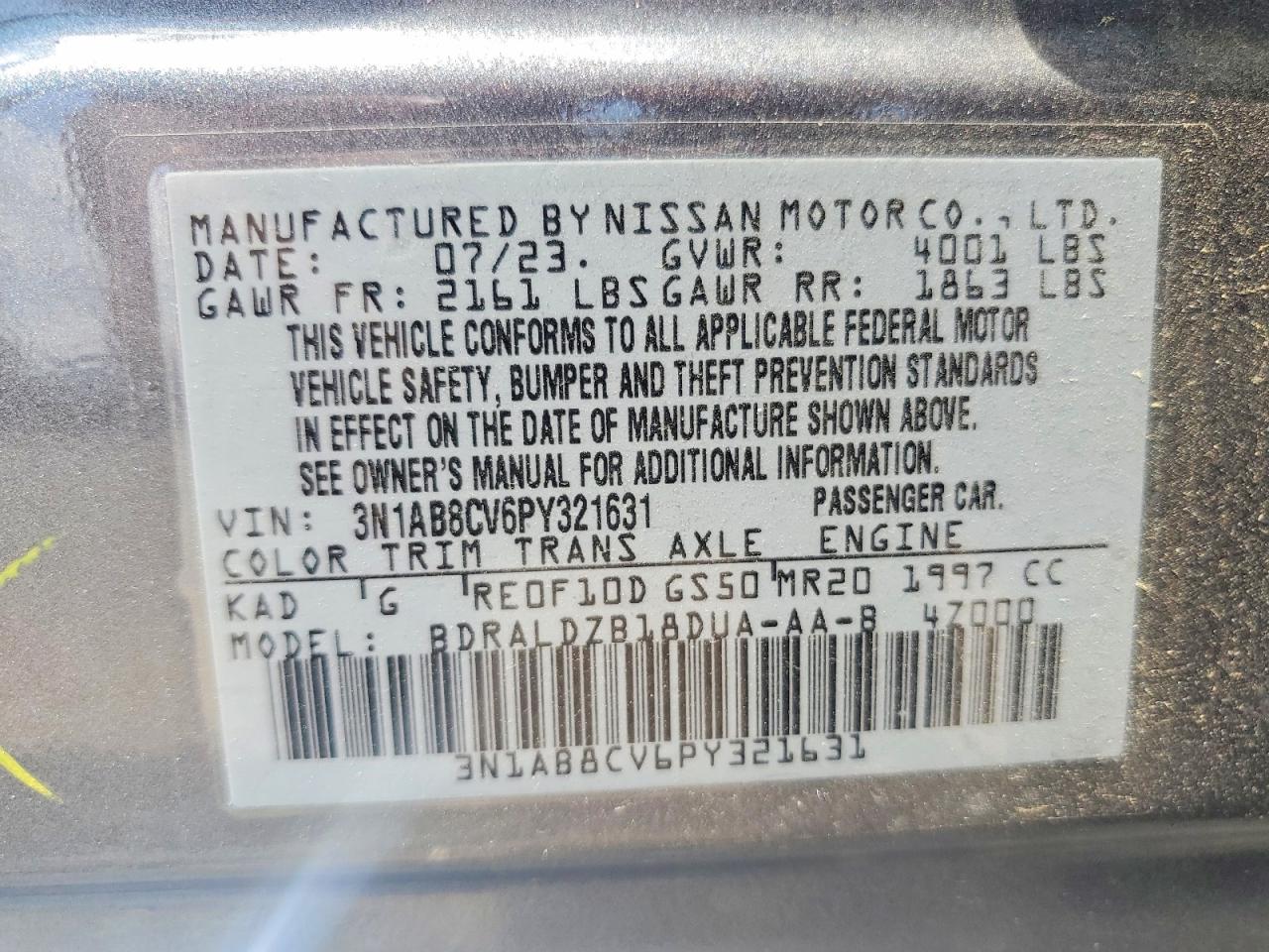 2023 Nissan Sentra Sv Gray vin: 3N1AB8CV6PY321631