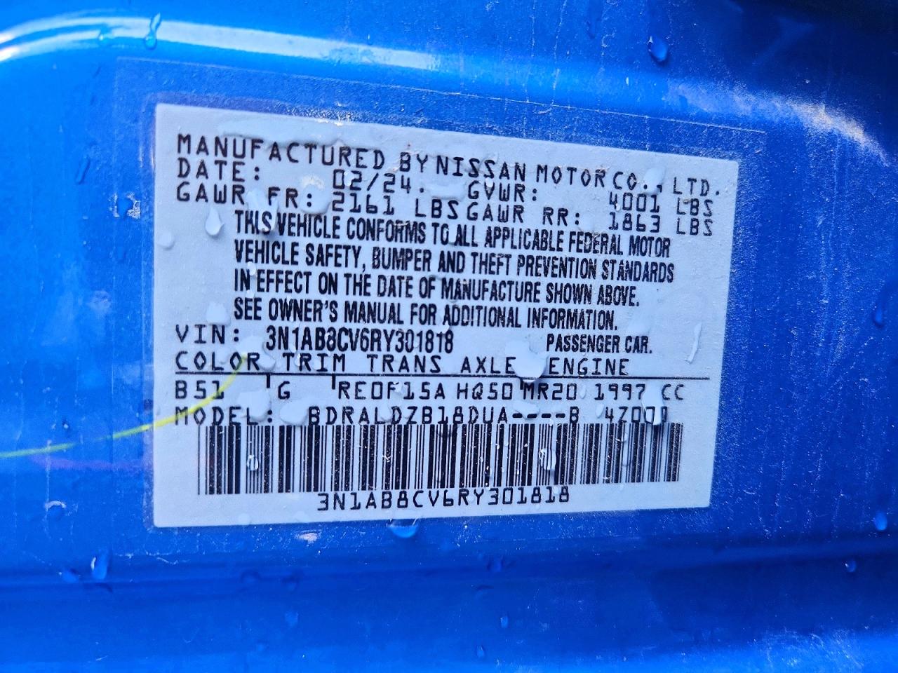 2024 Nissan Sentra Sv Blue vin: 3N1AB8CV6RY301818