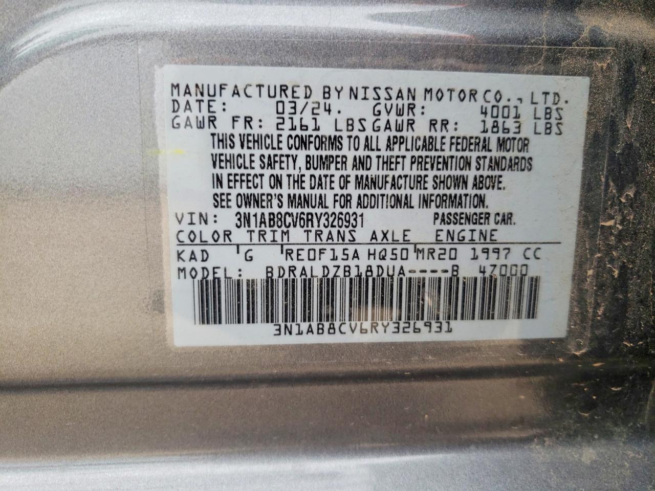 2024 Nissan Sentra Sv Gray vin: 3N1AB8CV6RY326931