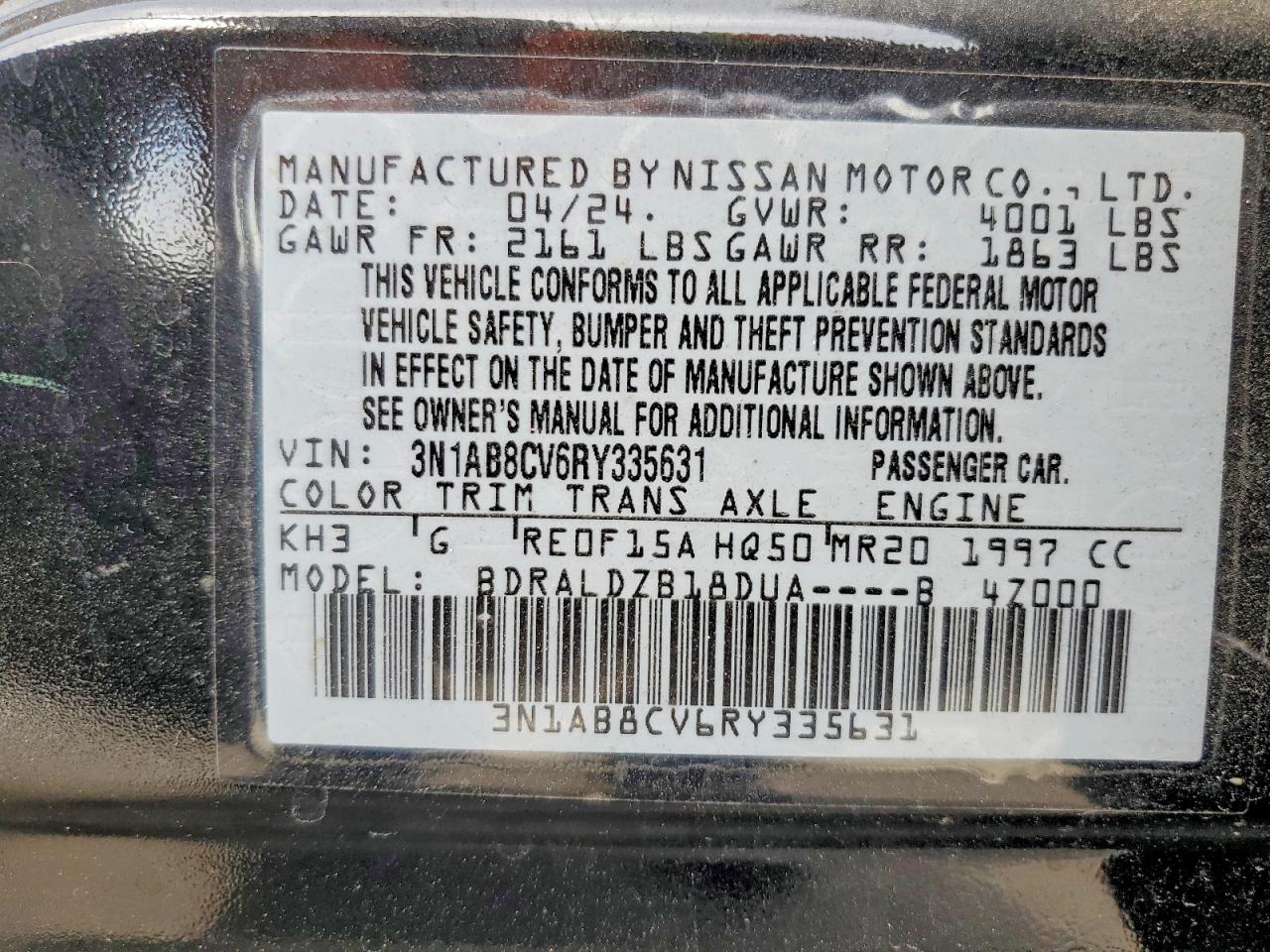 2024 Nissan Sentra Sv Black vin: 3N1AB8CV6RY335631