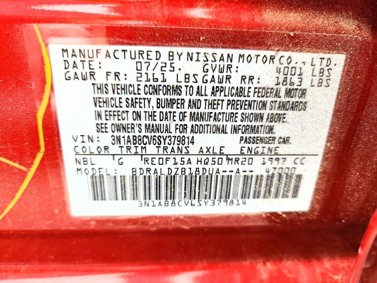 2025 Nissan Sentra Sv Burgundy vin: 3N1AB8CV6SY379814