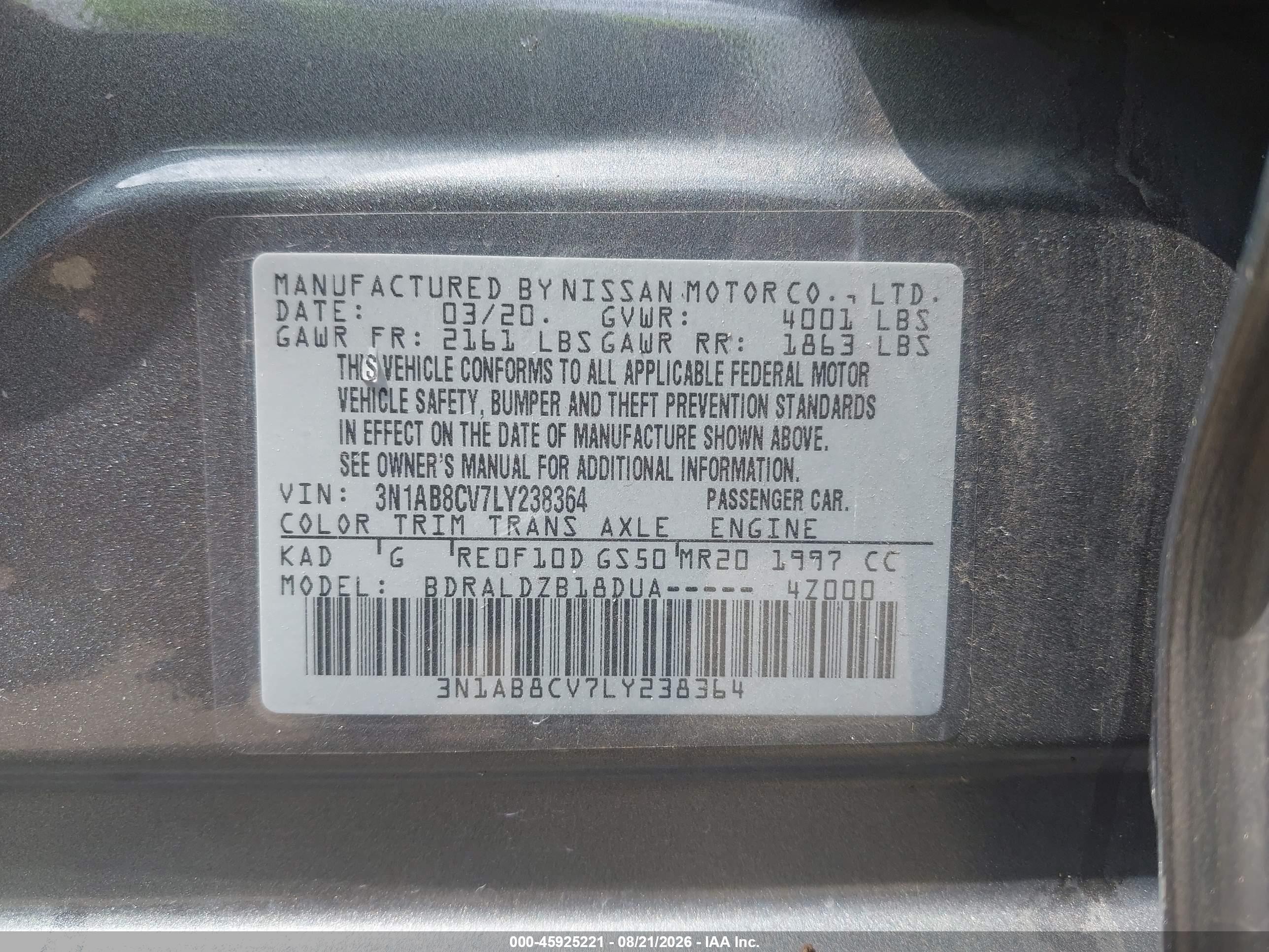 2020 Nissan Sentra Sv Xtronic Cvt Gray vin: 3N1AB8CV7LY238364