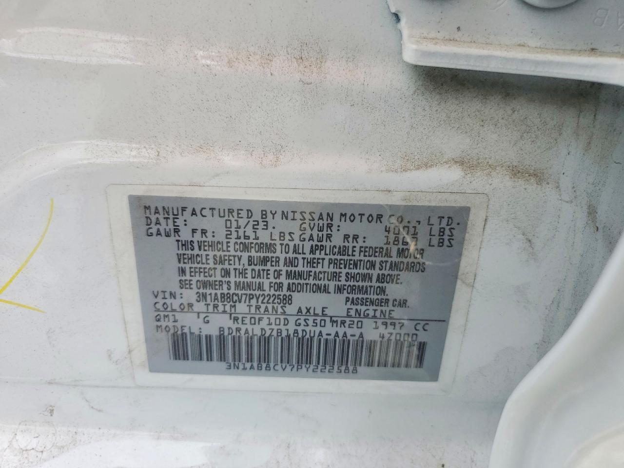2023 Nissan Sentra Sv White vin: 3N1AB8CV7PY222588