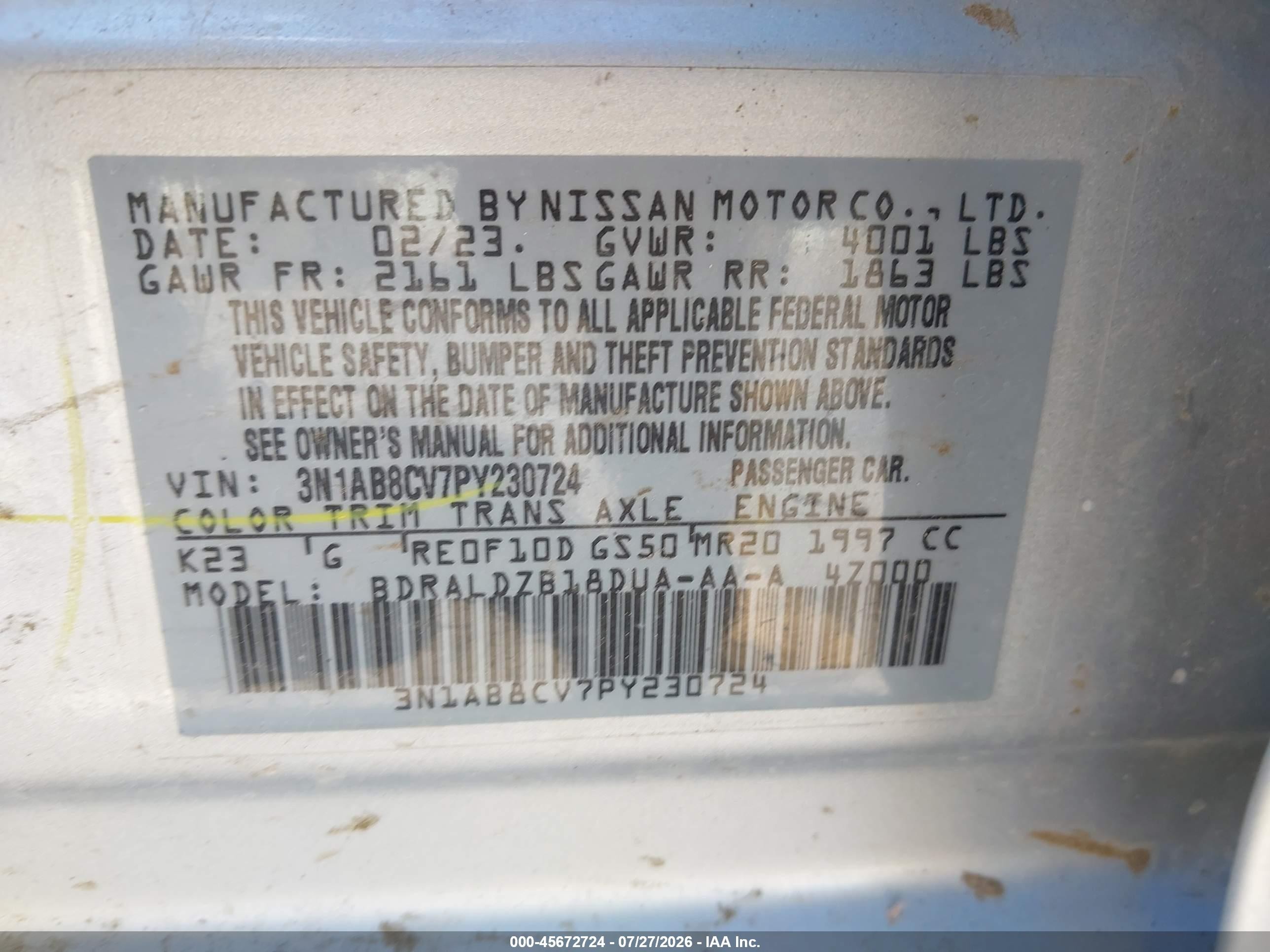 2023 Nissan Sentra Sv Xtronic Cvt Белый vin: 3N1AB8CV7PY230724