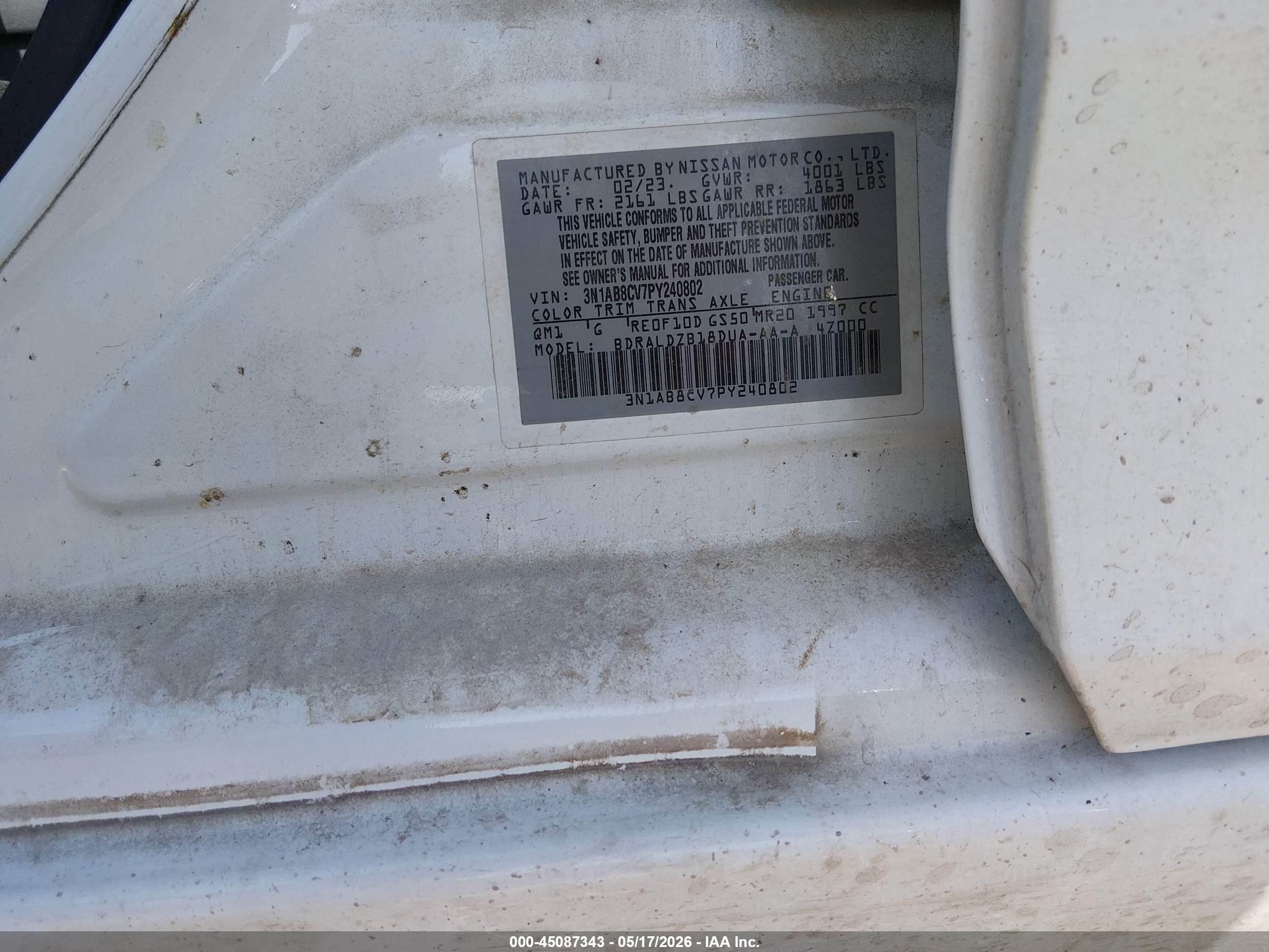 2023 Nissan Sentra Sv Xtronic Cvt Белый vin: 3N1AB8CV7PY240802