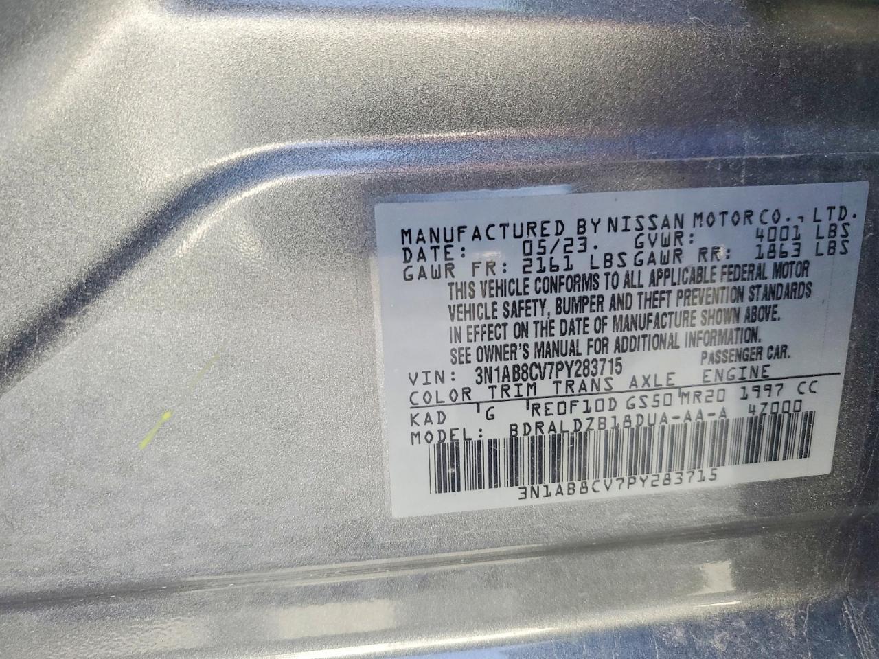 2023 Nissan Sentra Sv Gray vin: 3N1AB8CV7PY283715