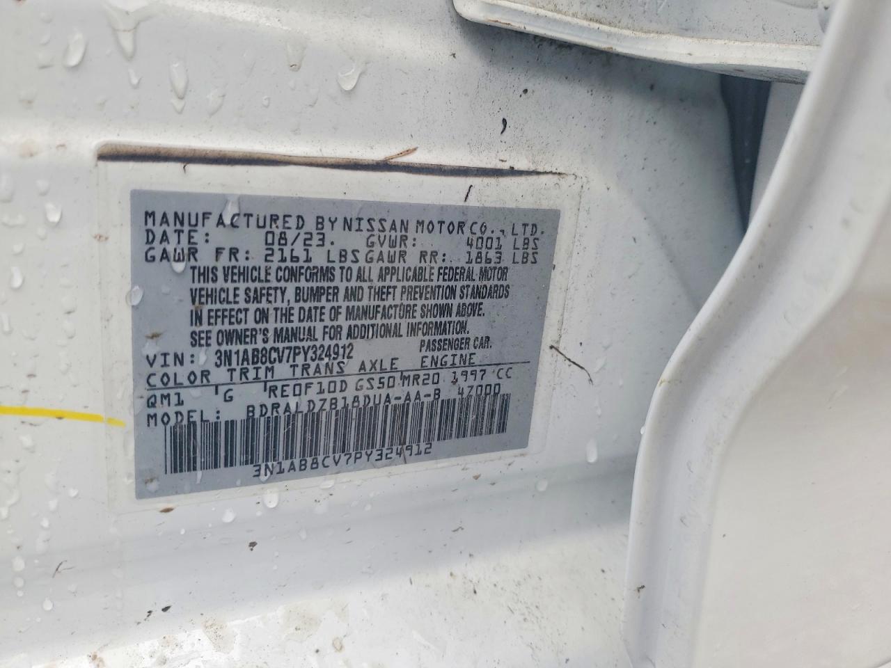 2023 Nissan Sentra Sv White vin: 3N1AB8CV7PY324912